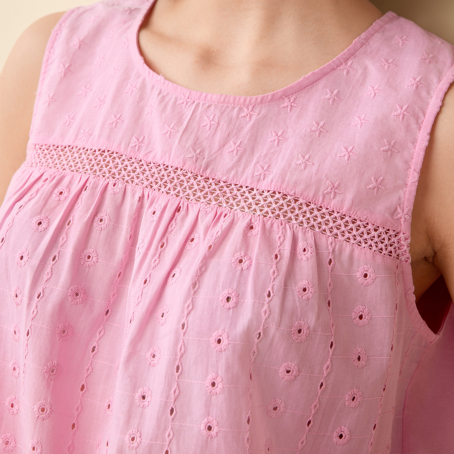 Textured Cotton Sleeveless Top Close Up