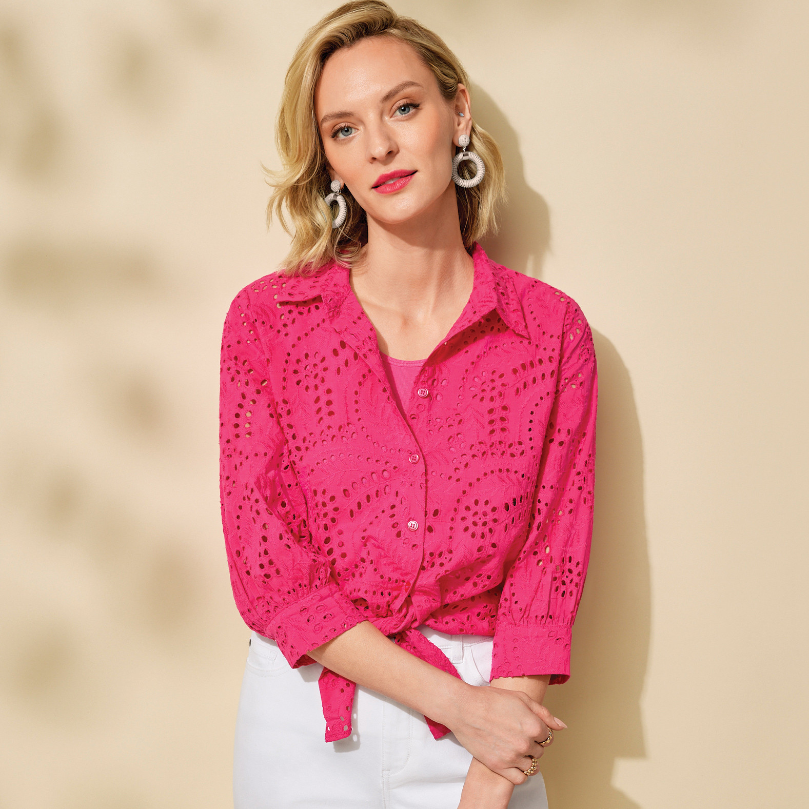 Tie Front Eyelet Top Half Body