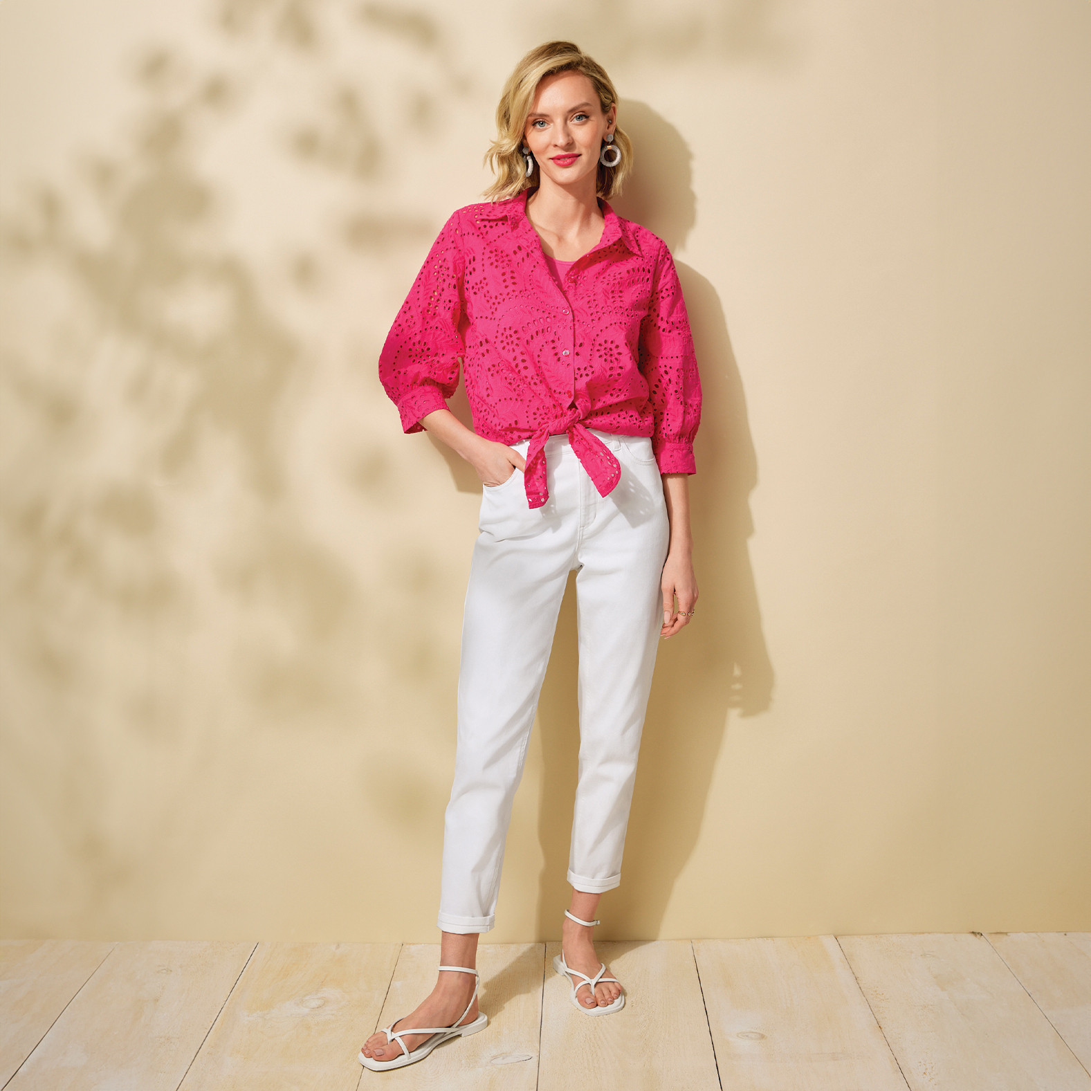 Tie Front Eyelet Top Full Body