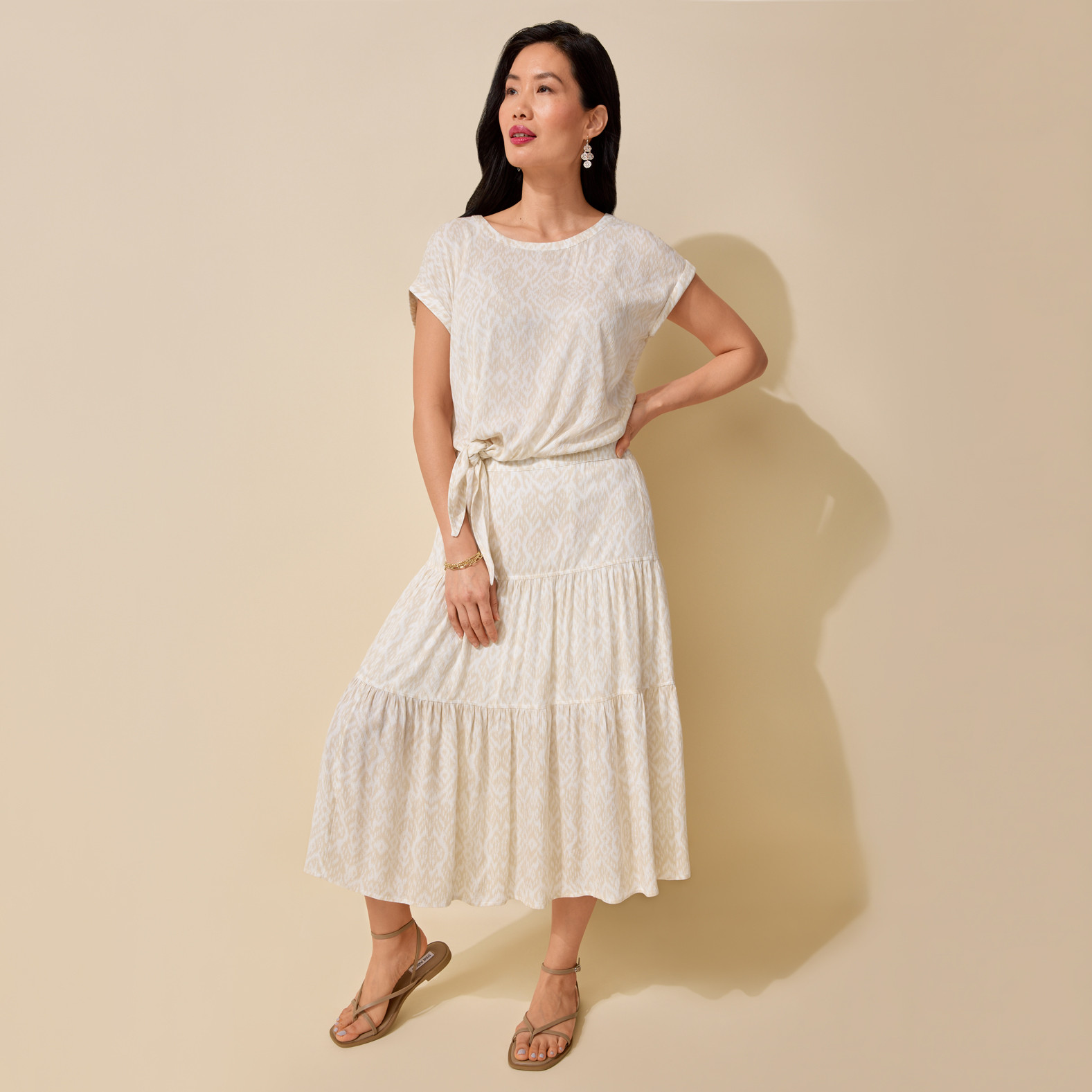 Tie Front Patterned Top Full Body
