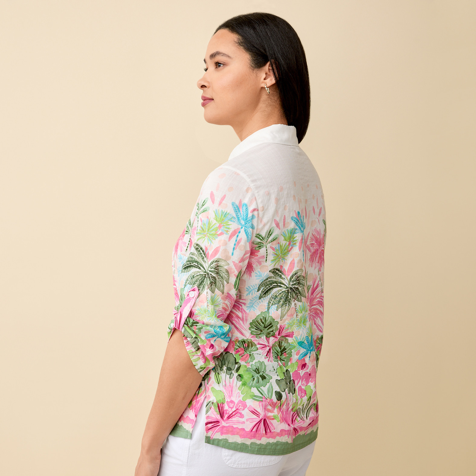 Tropical Print Button Down Shirt  Back View