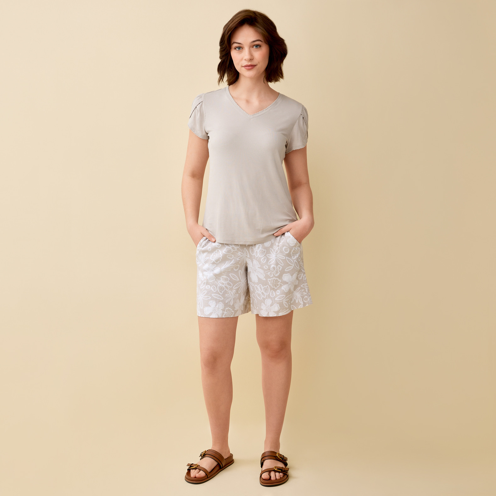 V-Neck Tulip Sleeve Top Full Body