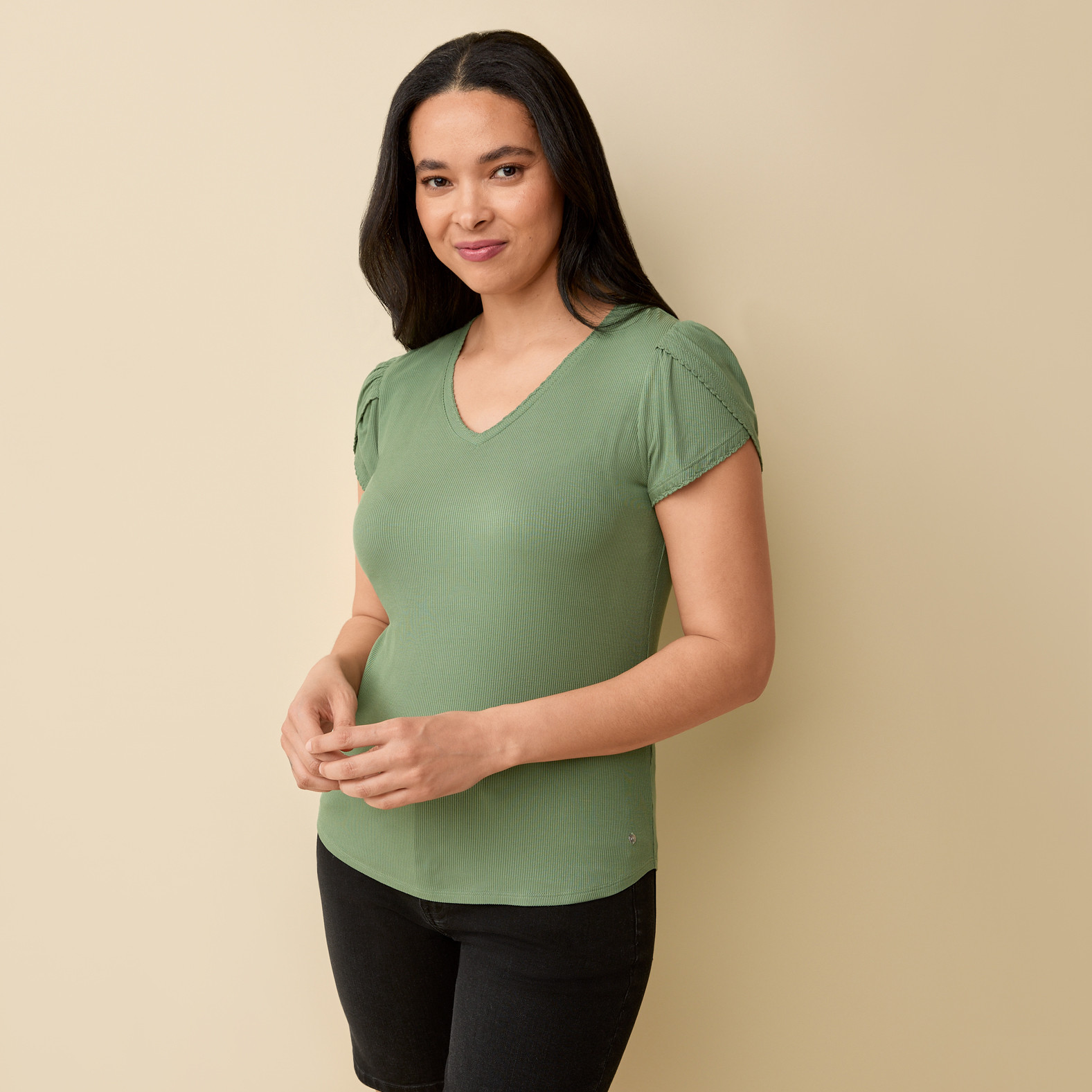 V-Neck Tulip Sleeve Top -