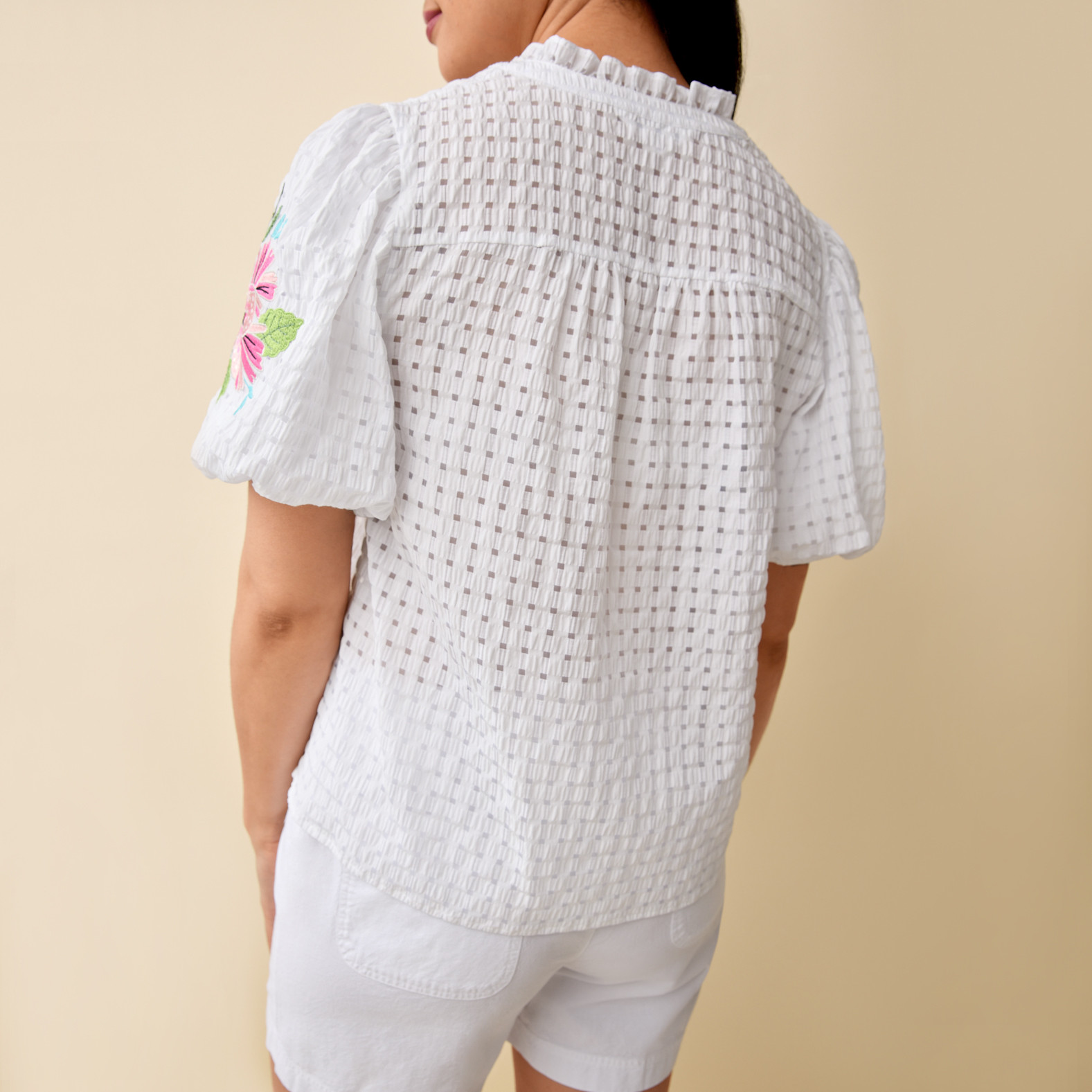 Puff Sleeve Embroidered Top Back View