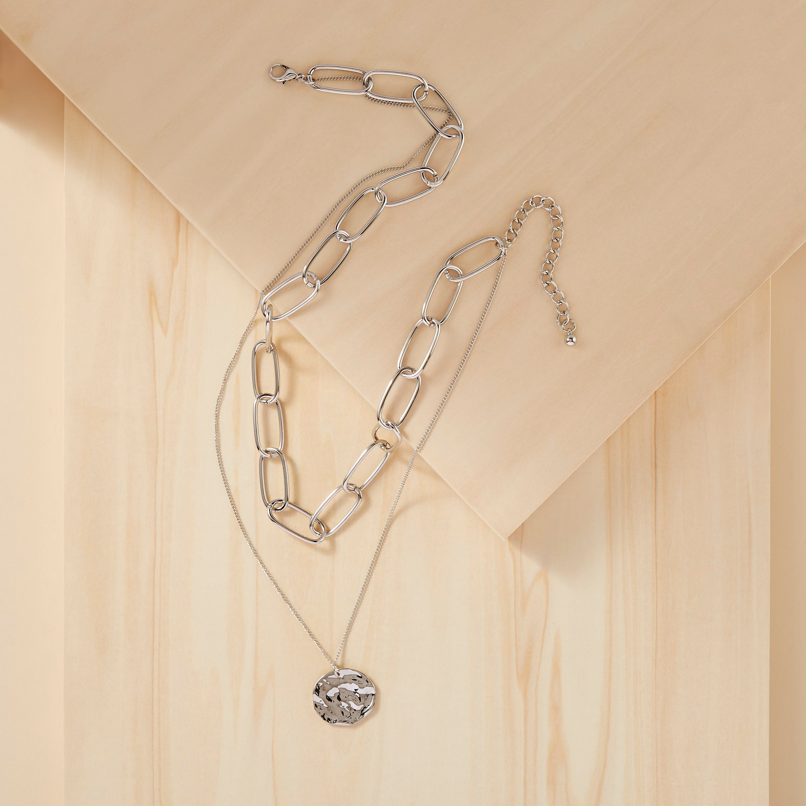 2 Row Oval Necklace with Coin Pendant