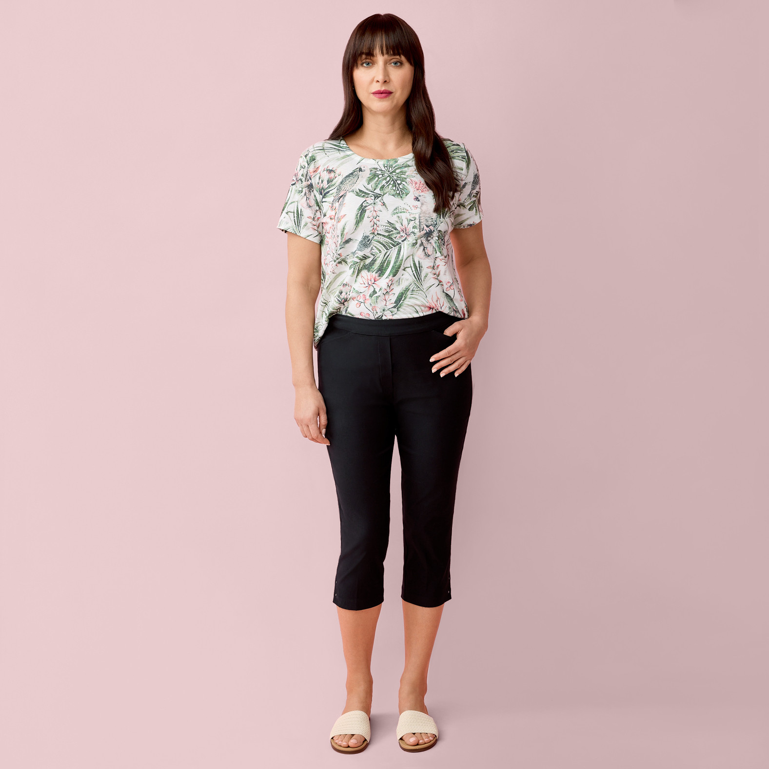 Bengaline Lace Up Capri Full Body Petite - Black