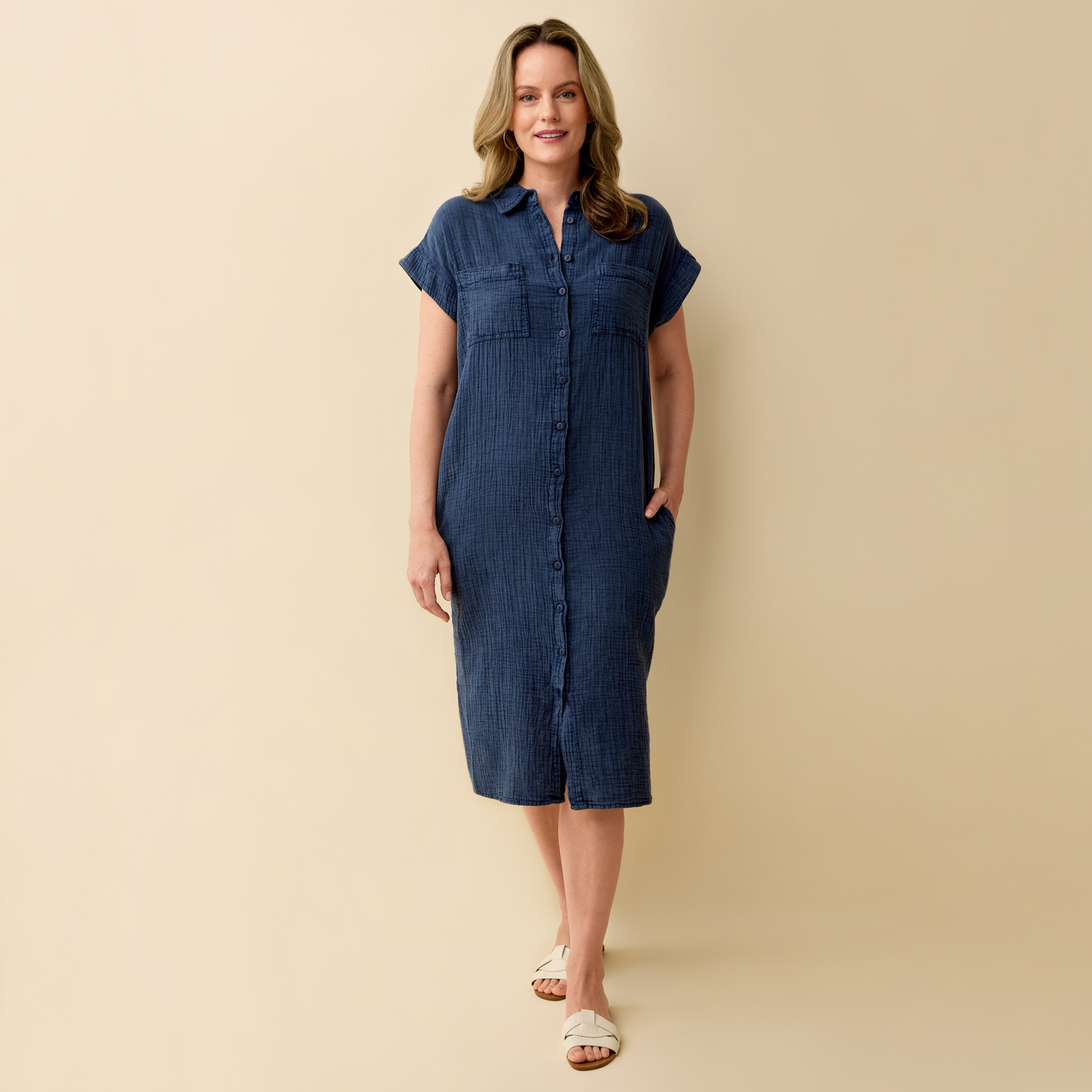 Cotton Gauze Relaxed Shirt Dress