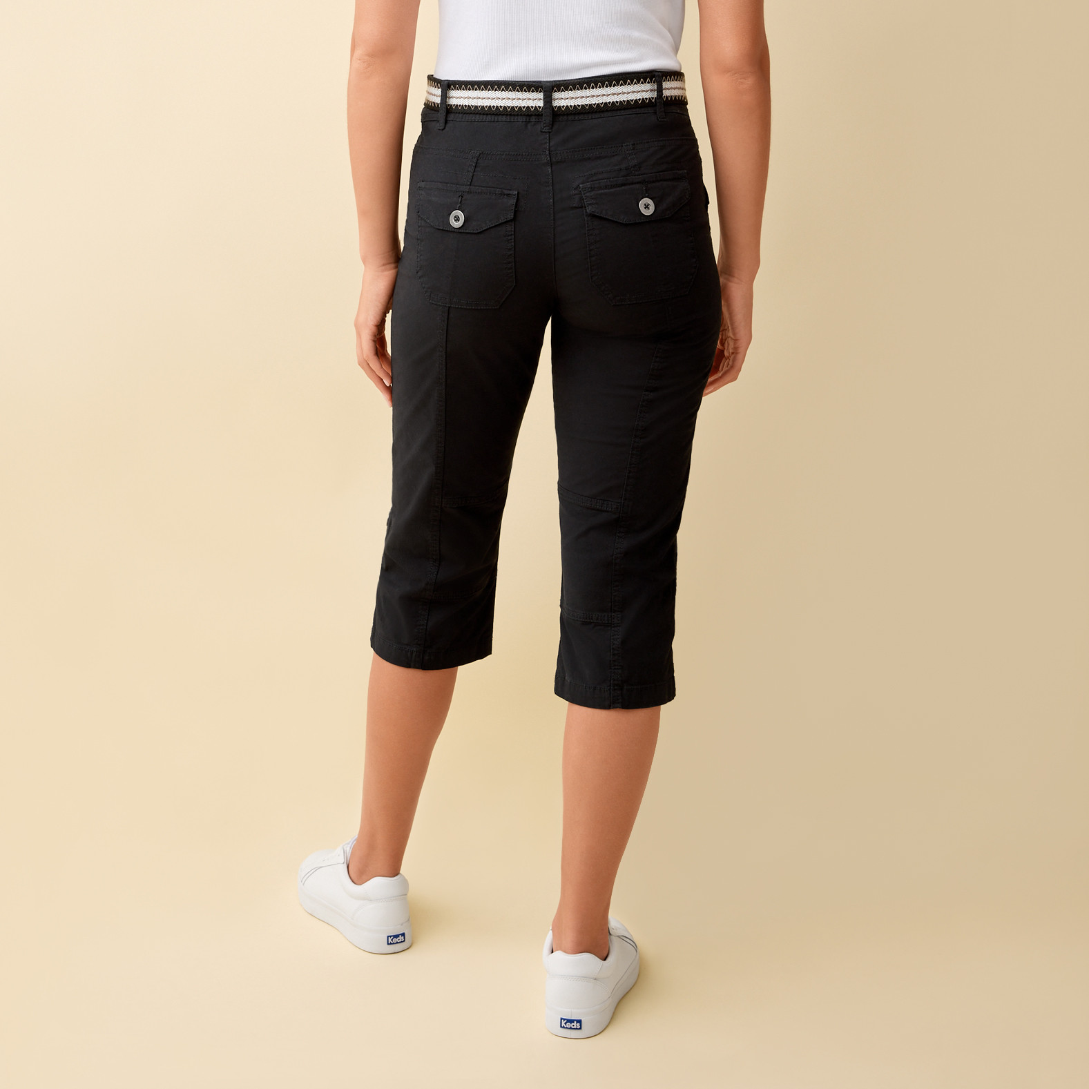 Cotton Stretch Belted Capri Back View