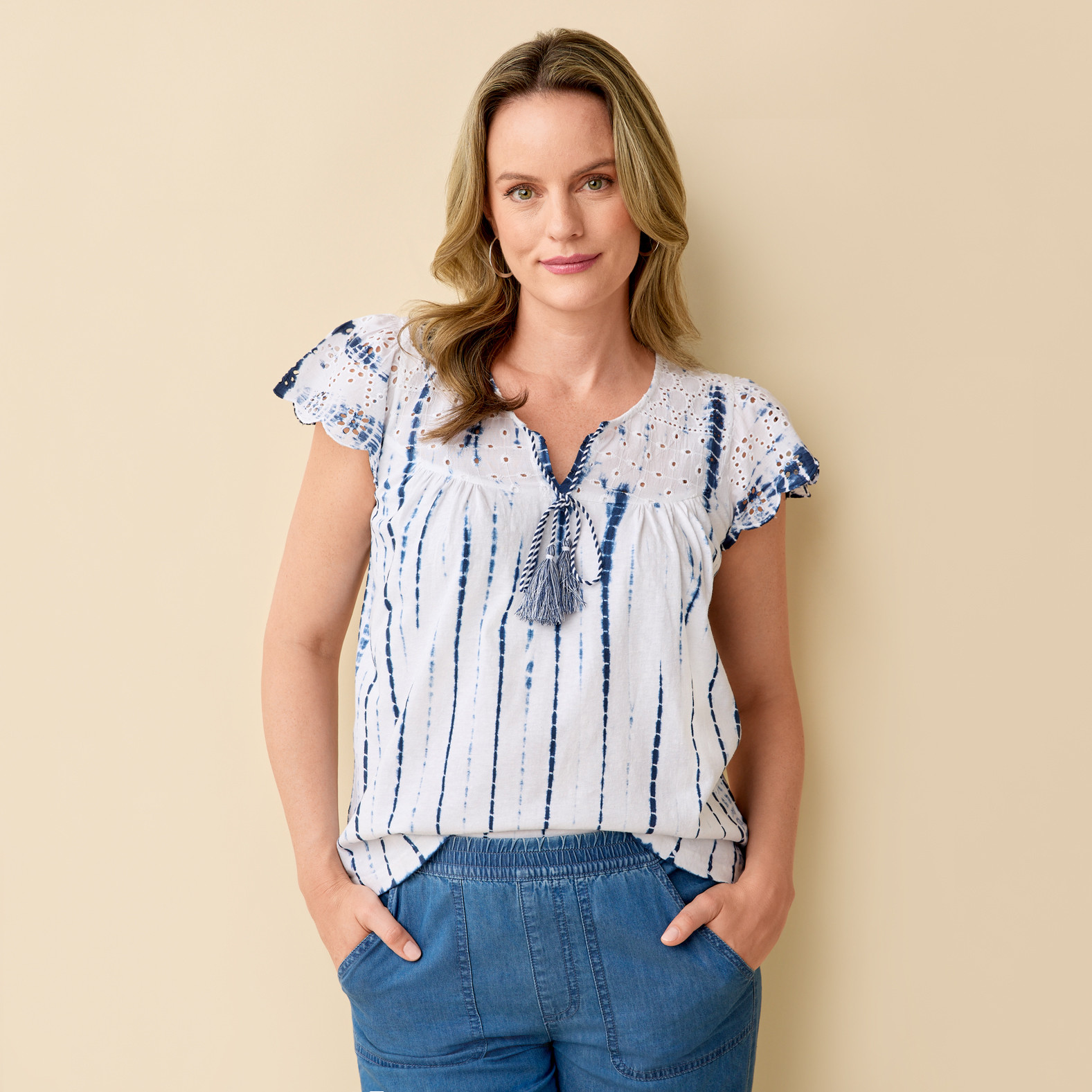 Petite - Cotton Linen Tie Dye Top Half Body