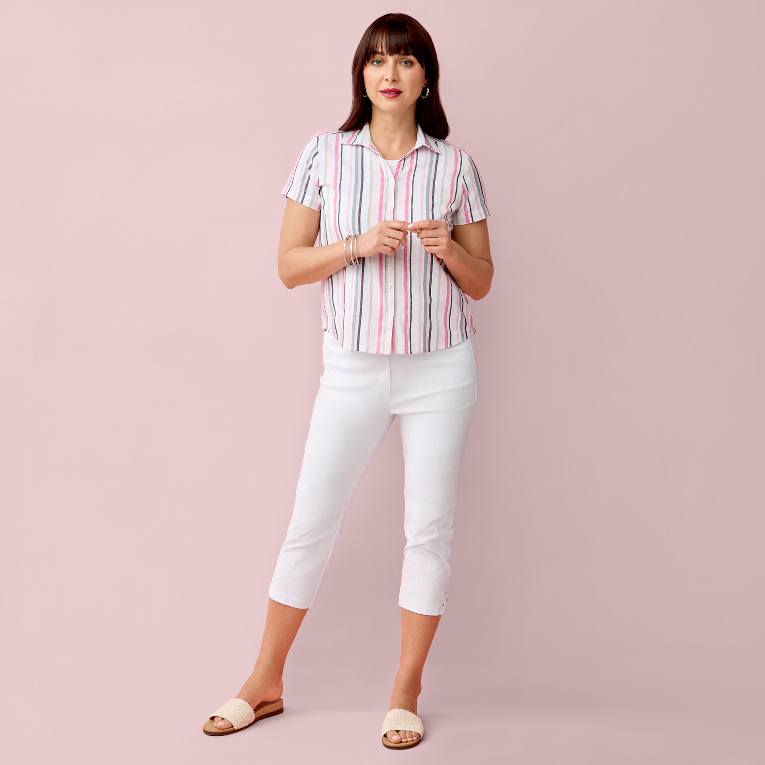 Petite - Cotton Vertical Stripe Top Full Body
