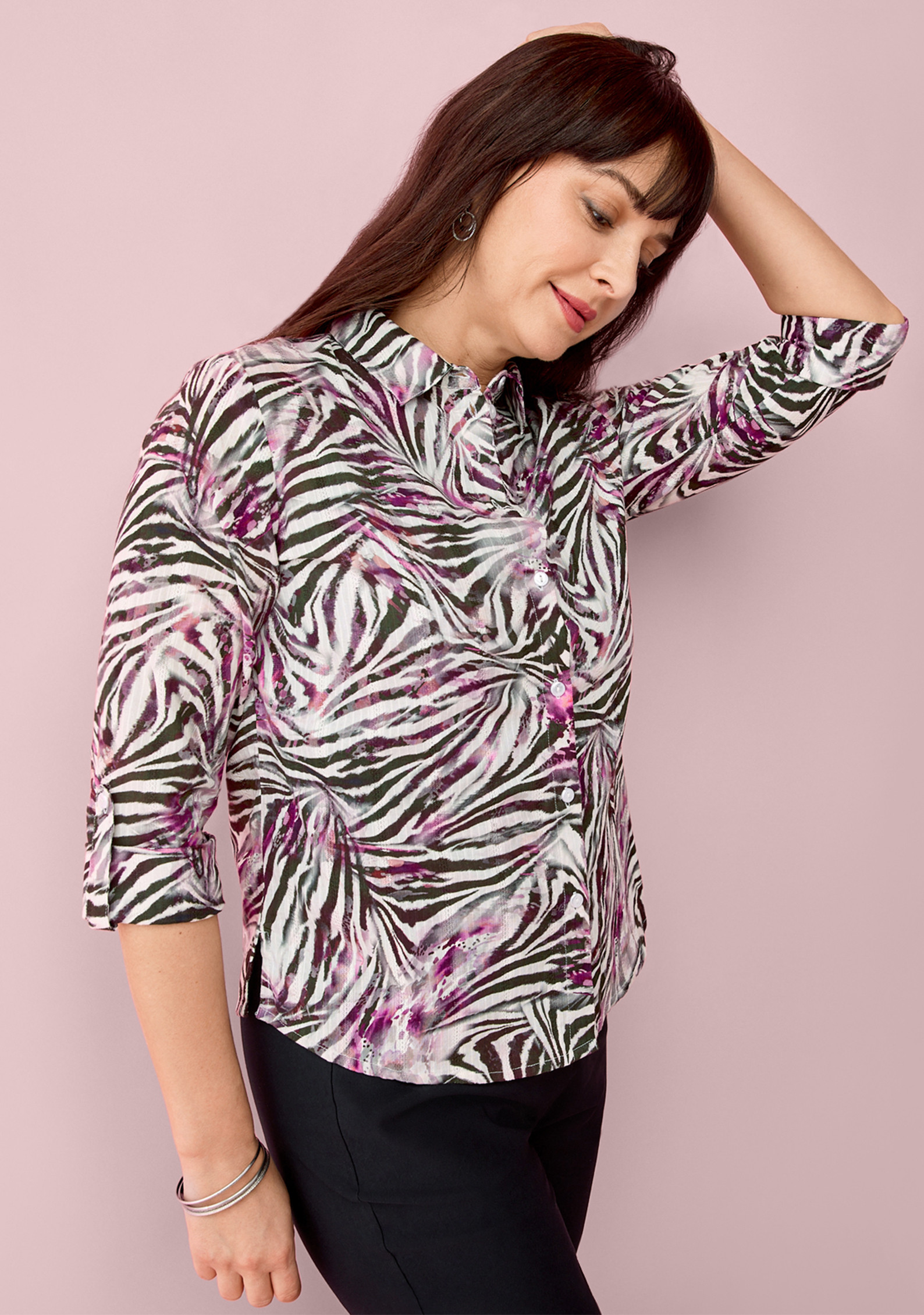 Petite - Zebra Print 3/4 Sleeve Shirt