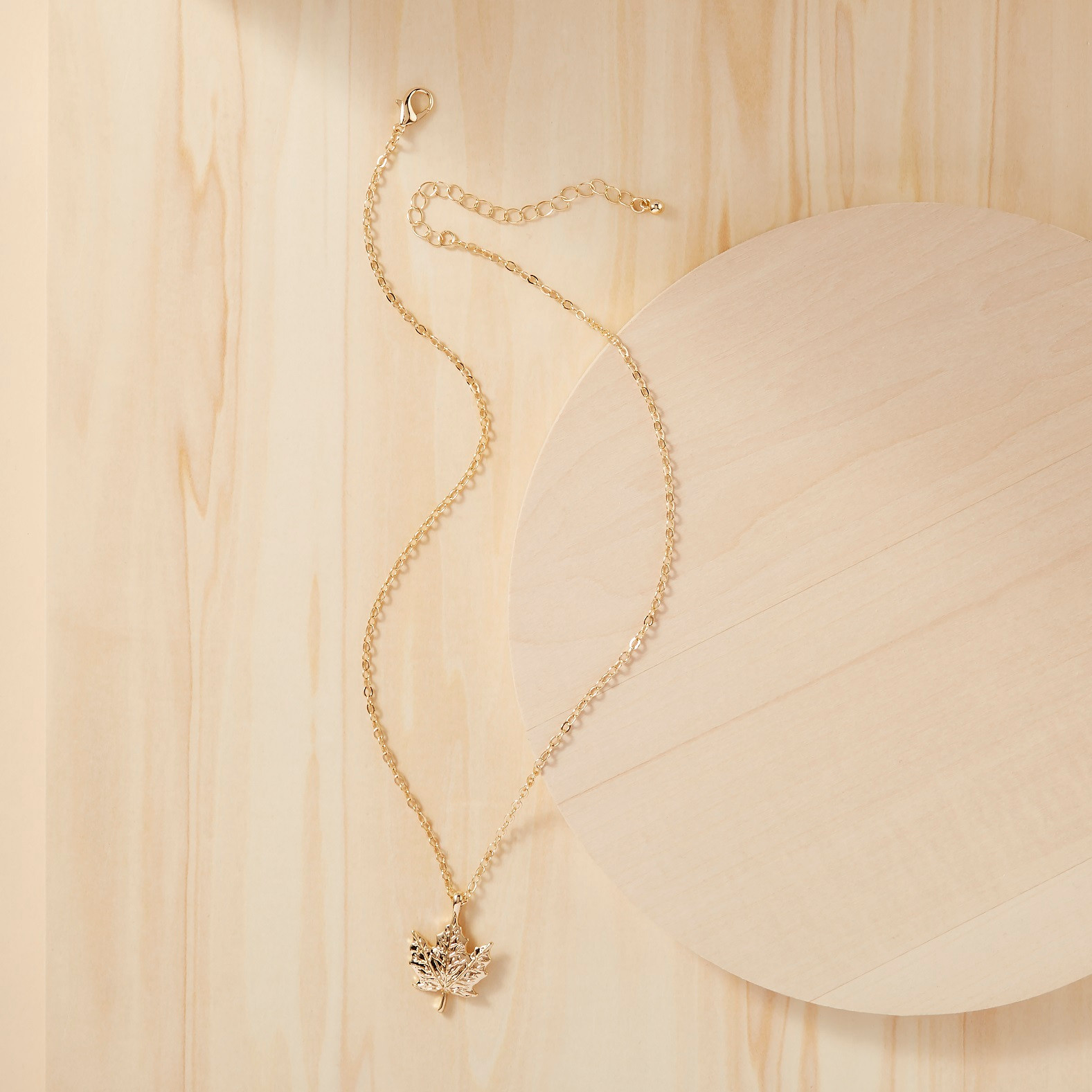 Hammered Maple Leaf Pendant Necklace