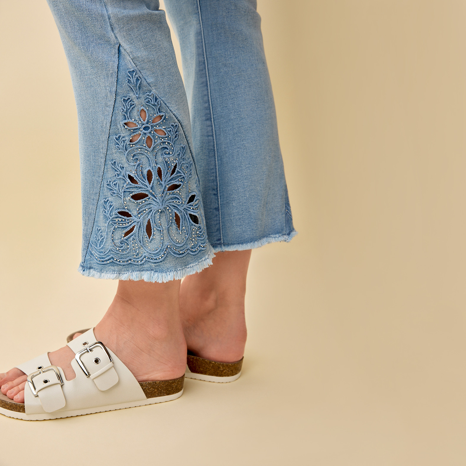 Embroidered Flare Jean Close Up