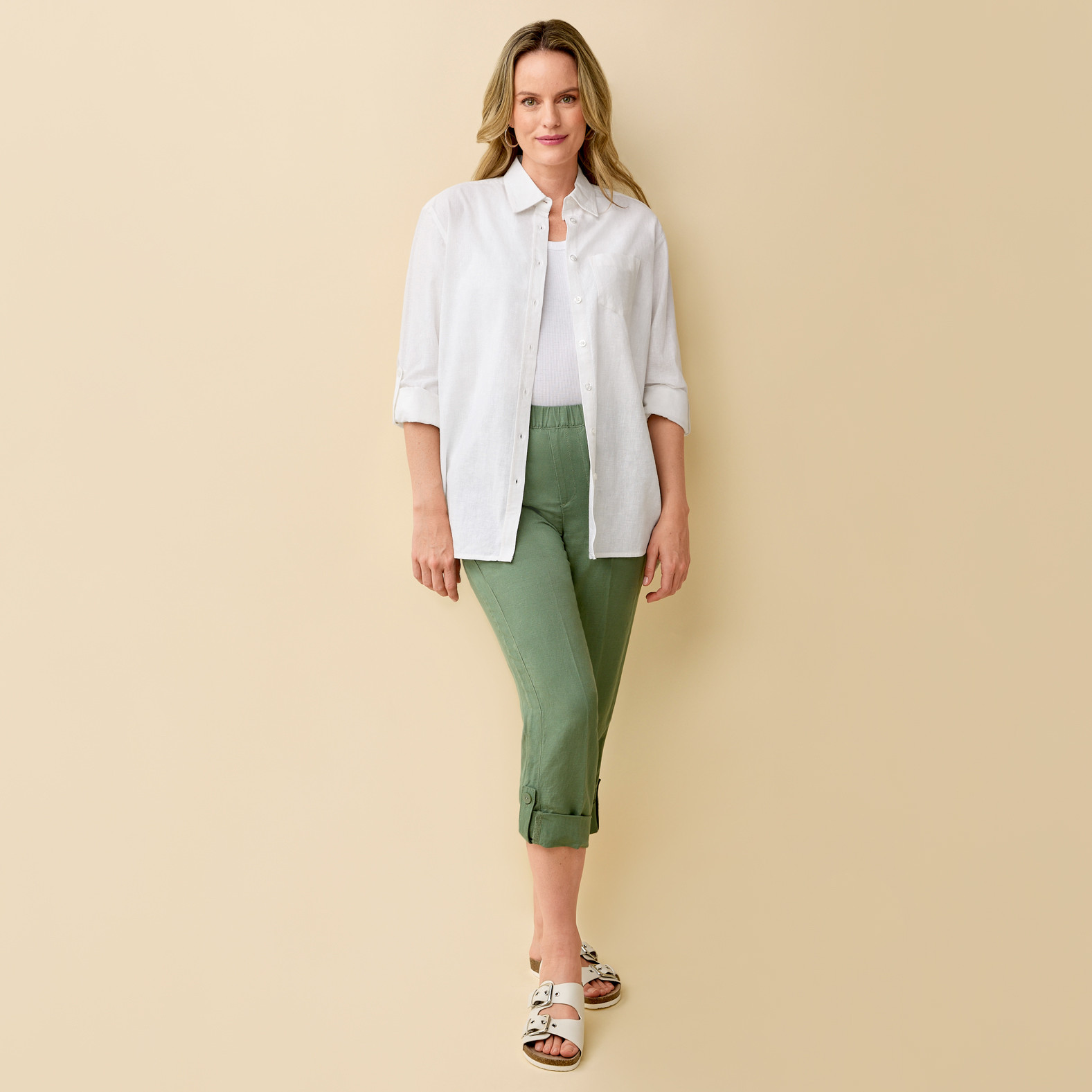 Linen Solid Crop Pant