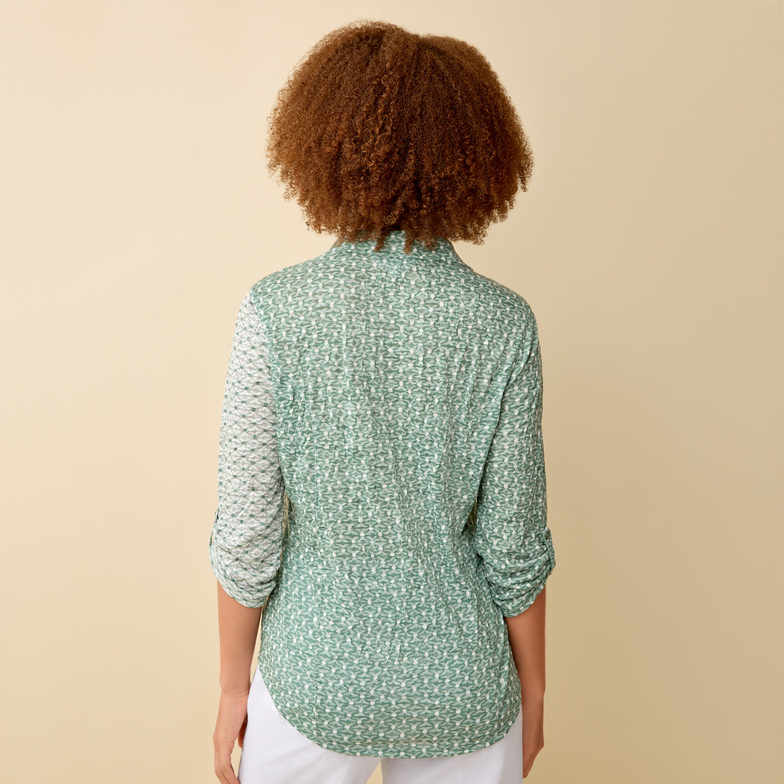 Mixed Pattern Button Front Top Back View
