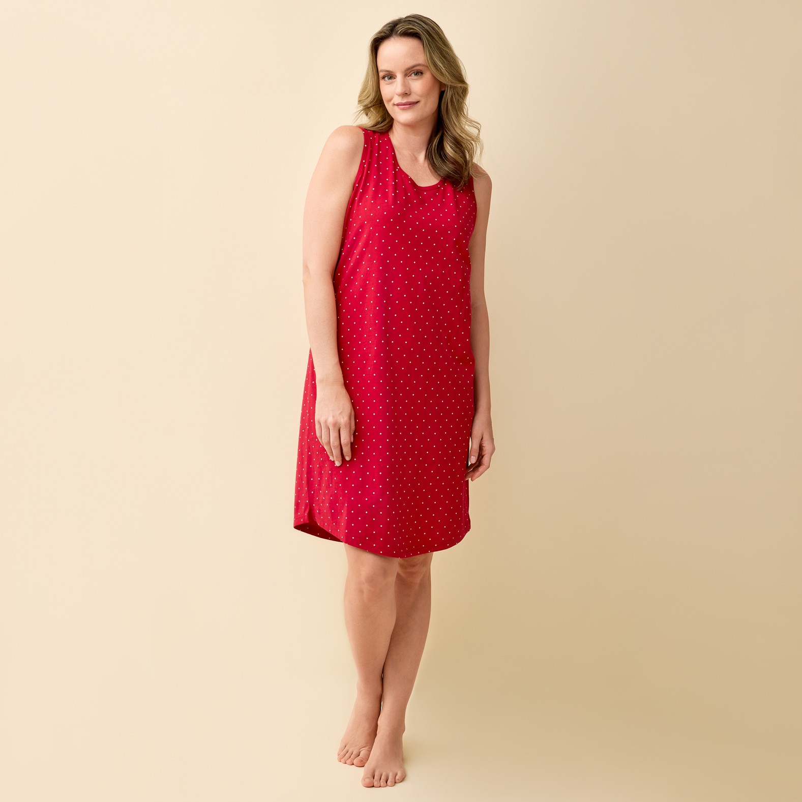 Sleeveless Polka Dot Nightshirt