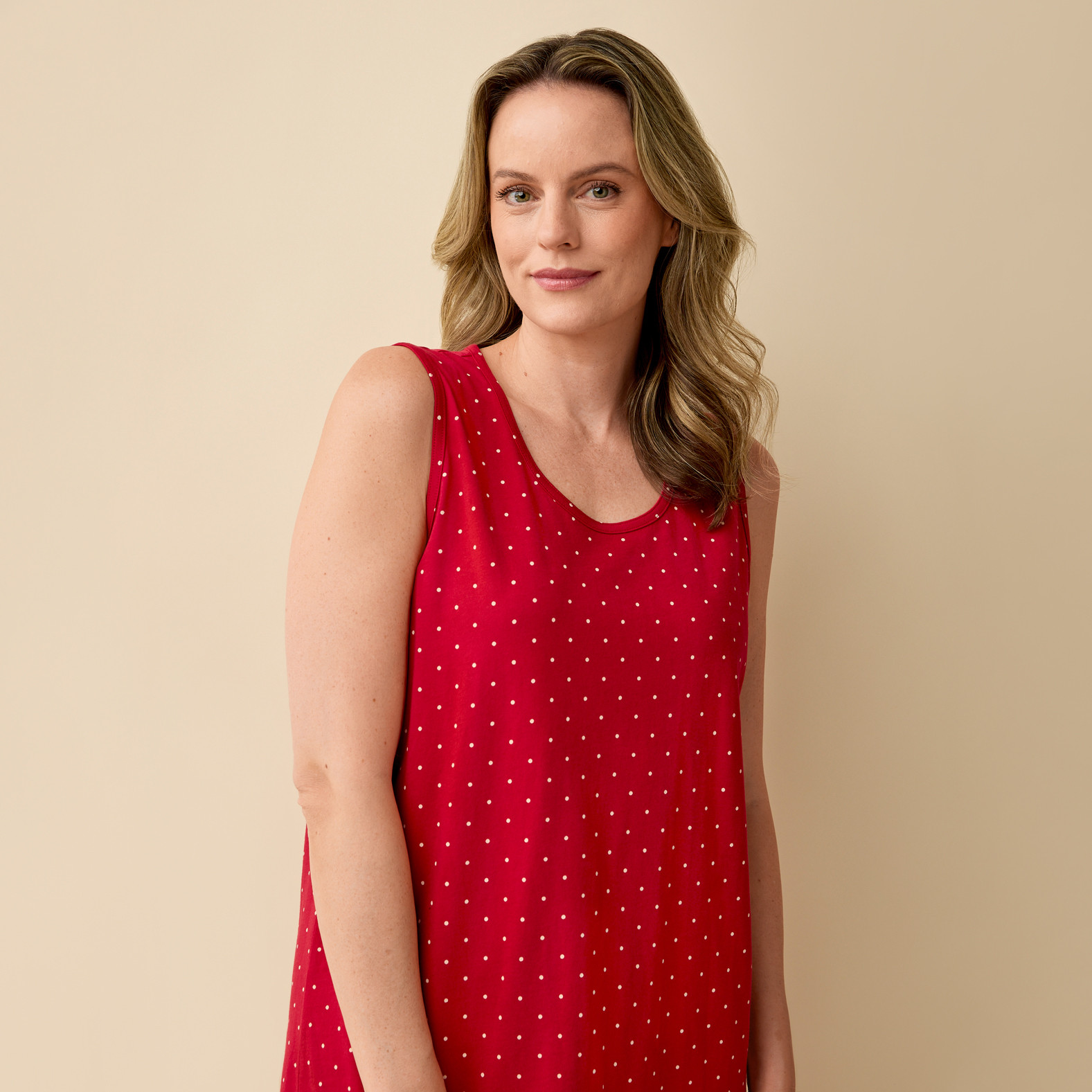 Sleeveless Polka Dot Nightshirt Close Up