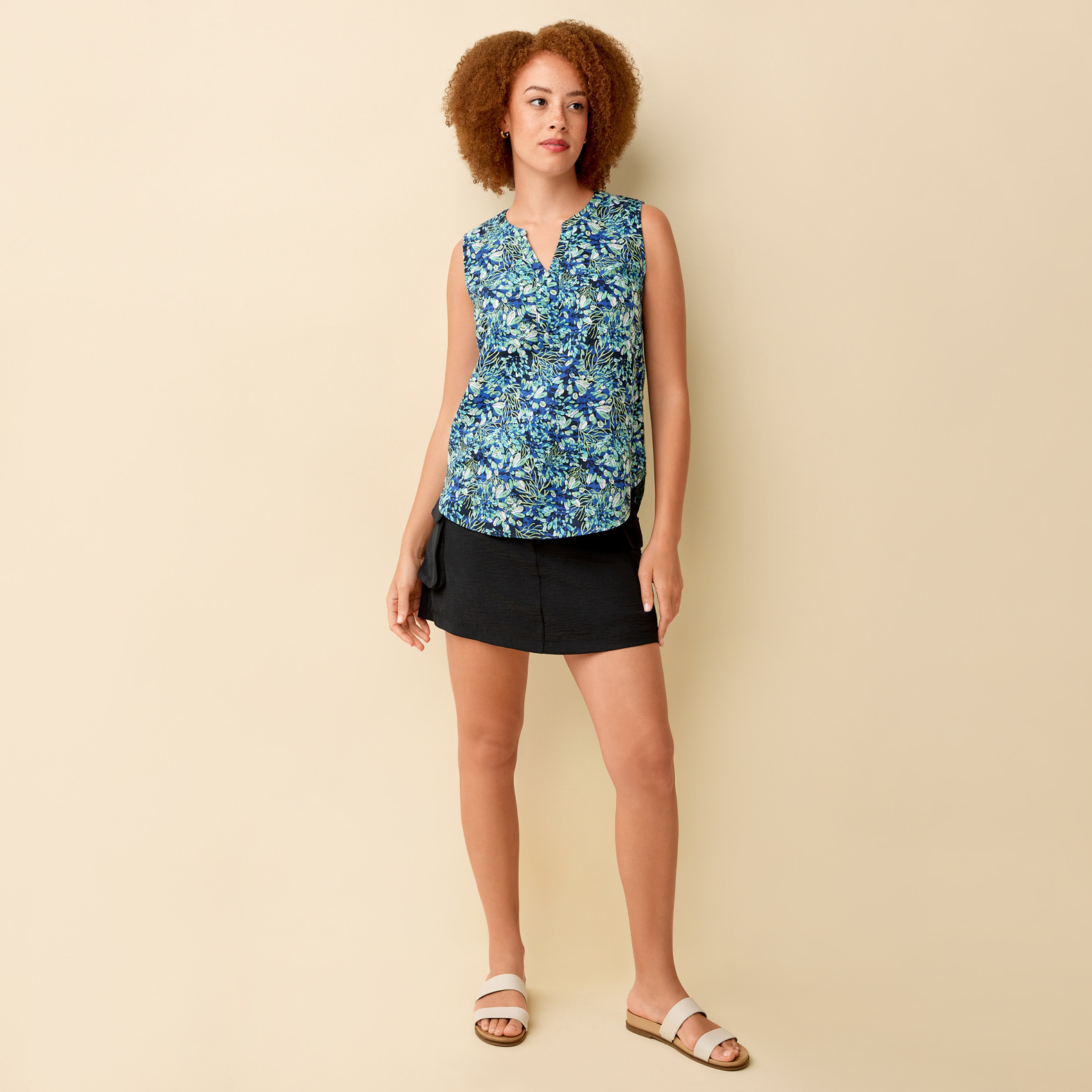 Underwater Print Linen-Cotton Blouse Full Body