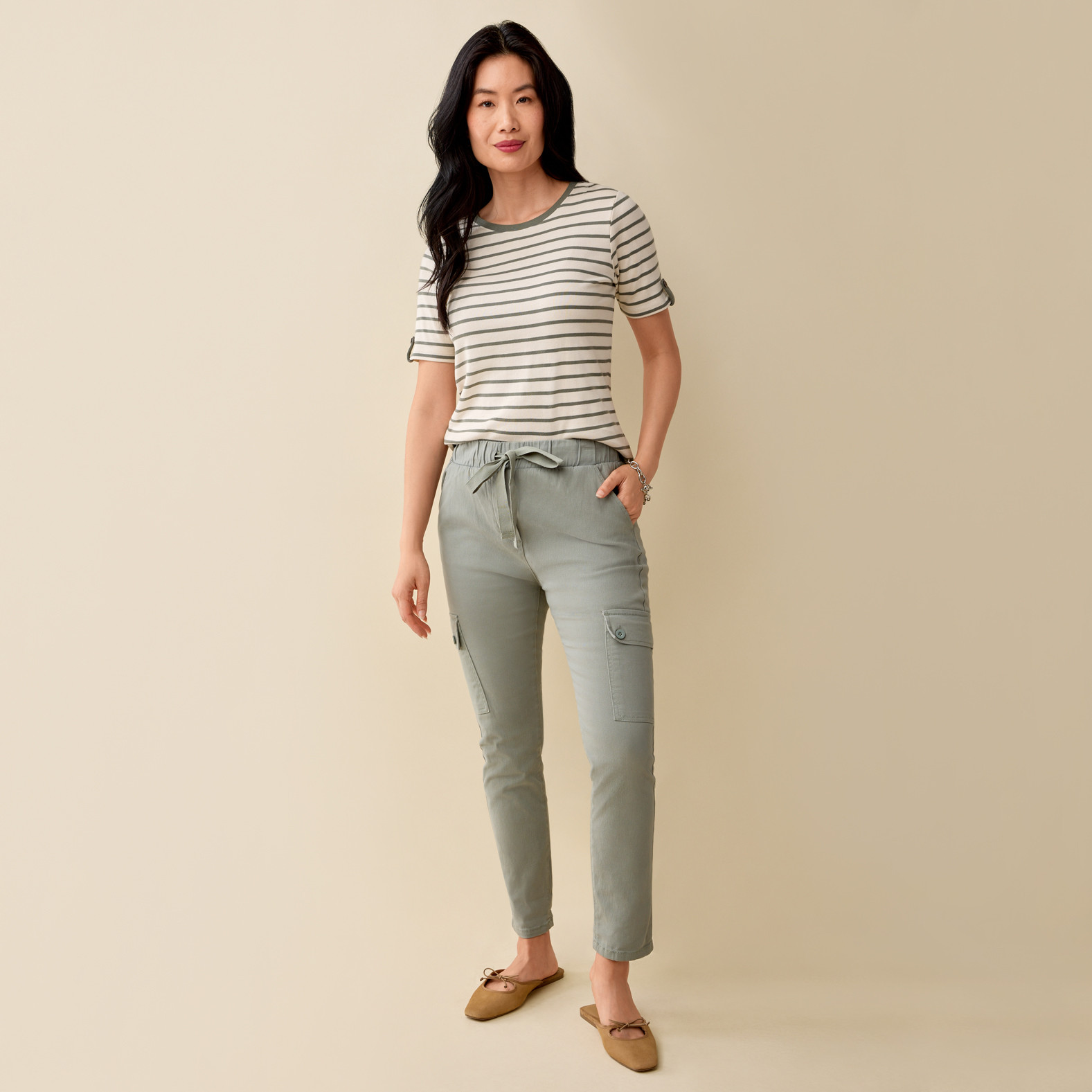 Cotton Stretch Cargo Jogger - Green