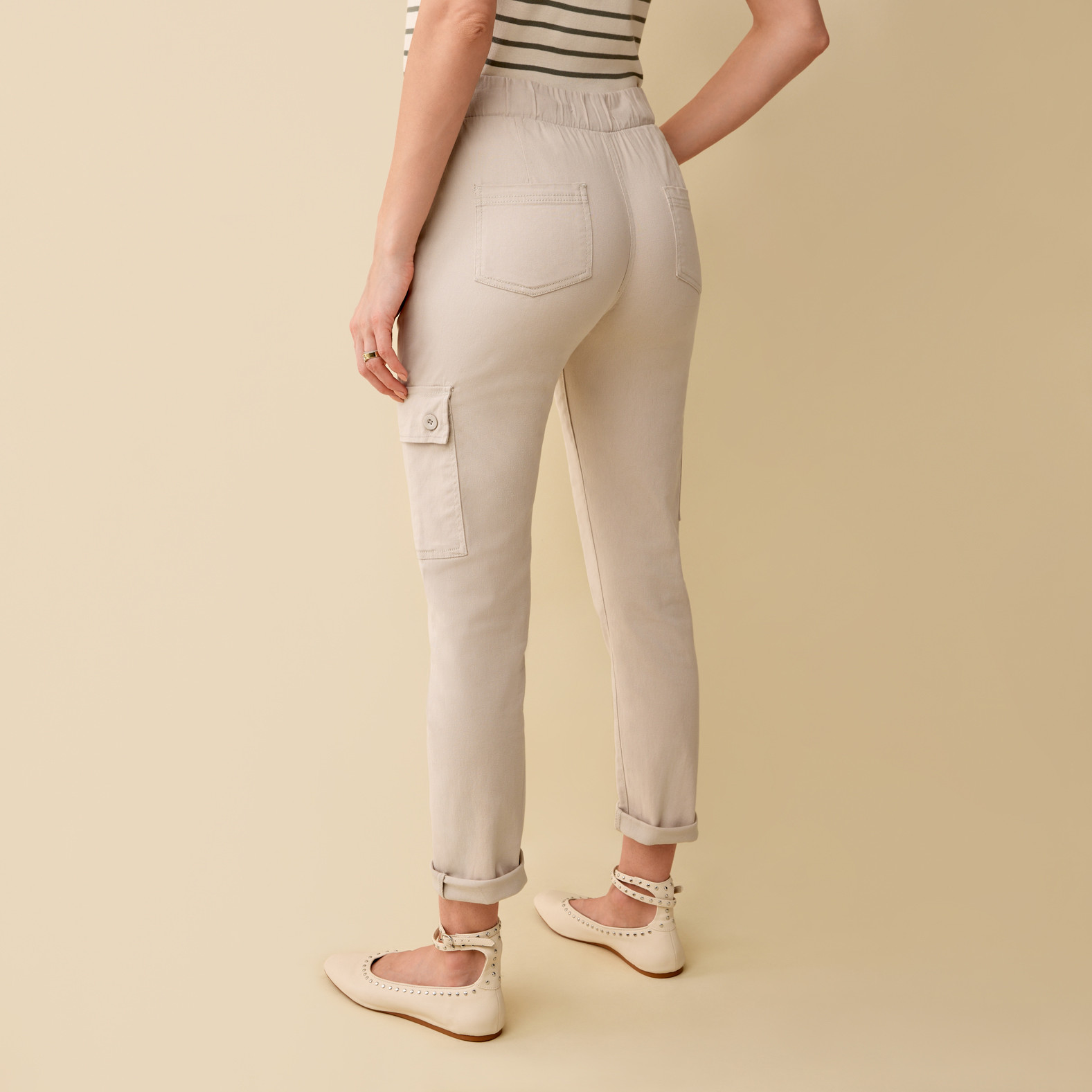 Cotton Stretch Cargo Jogger Back View - Beige