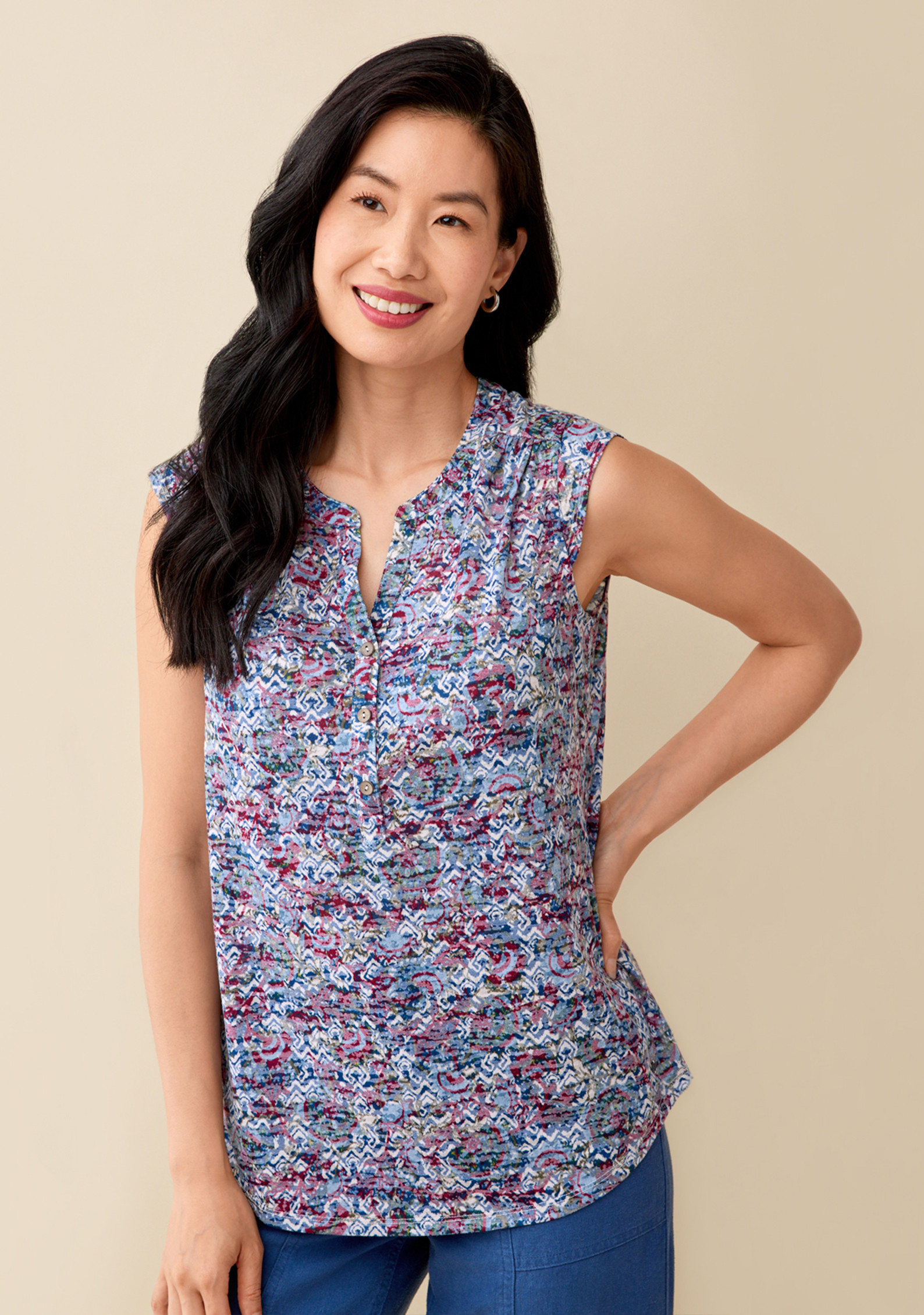 Cap Sleeve Y-Neck Top