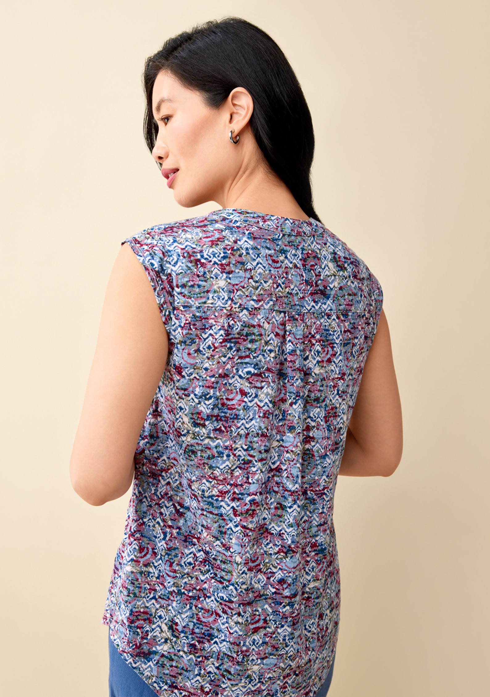 Cap Sleeve Y-Neck Top Back View