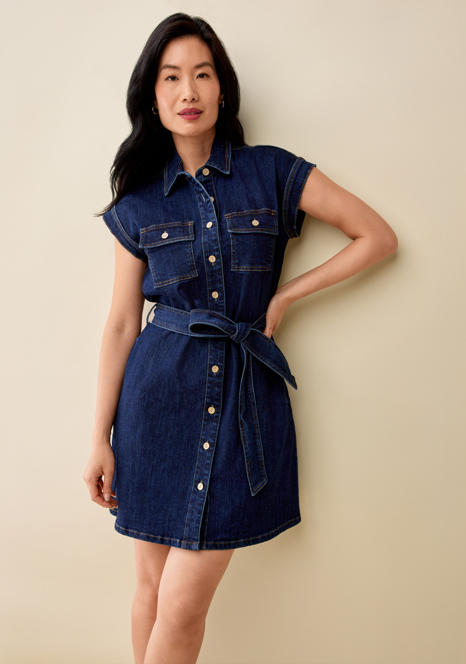 Dark Wash Denim Dress Half Body
