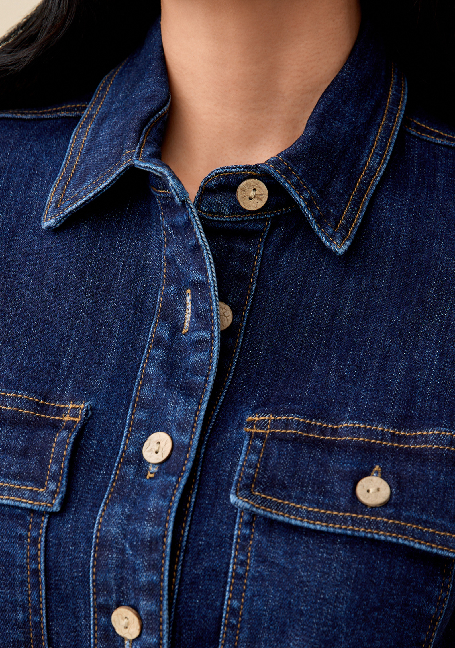 Dark Wash Denim Dress Close Up