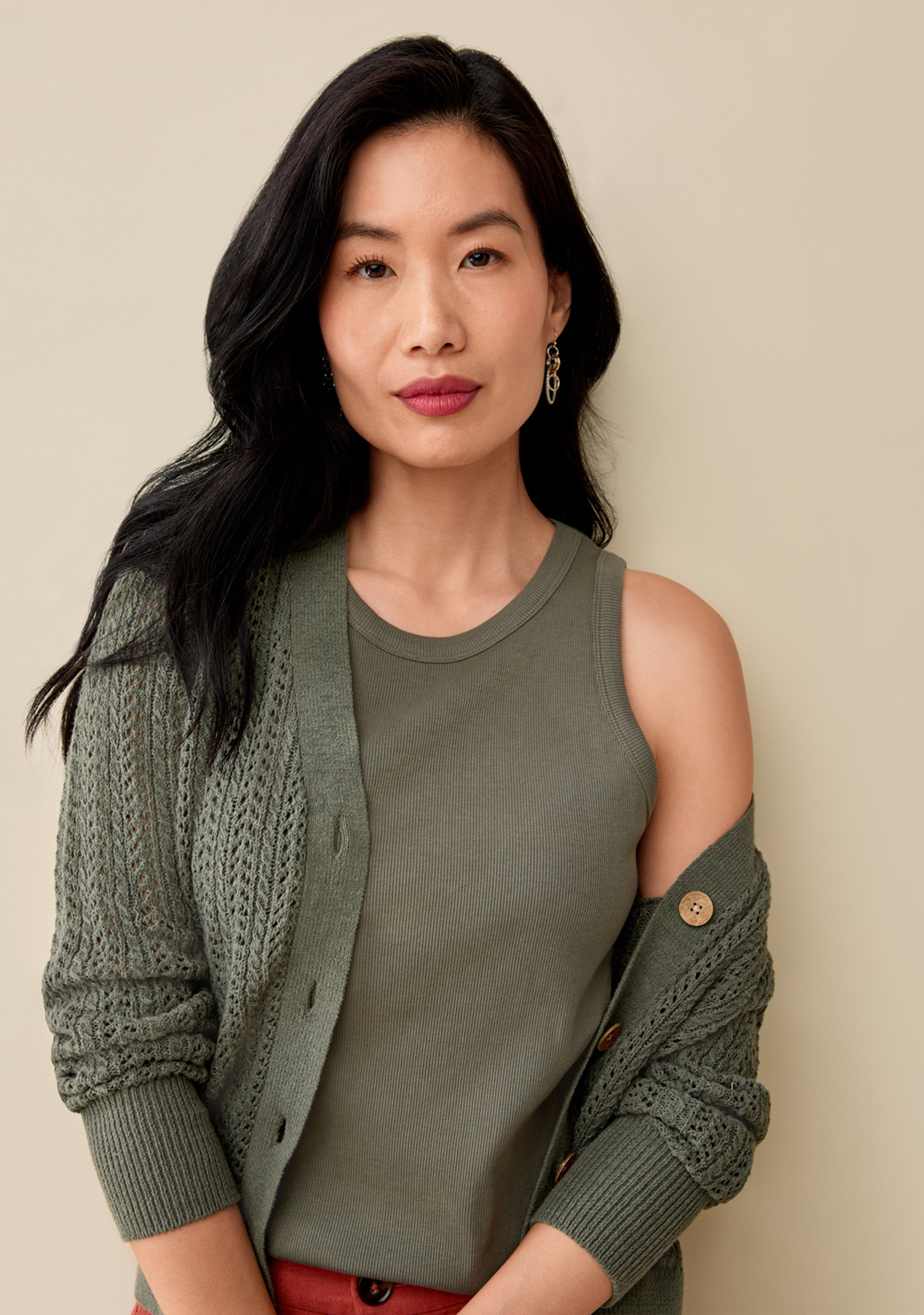 Rib Knit Crewneck Tank Top - Olive Green