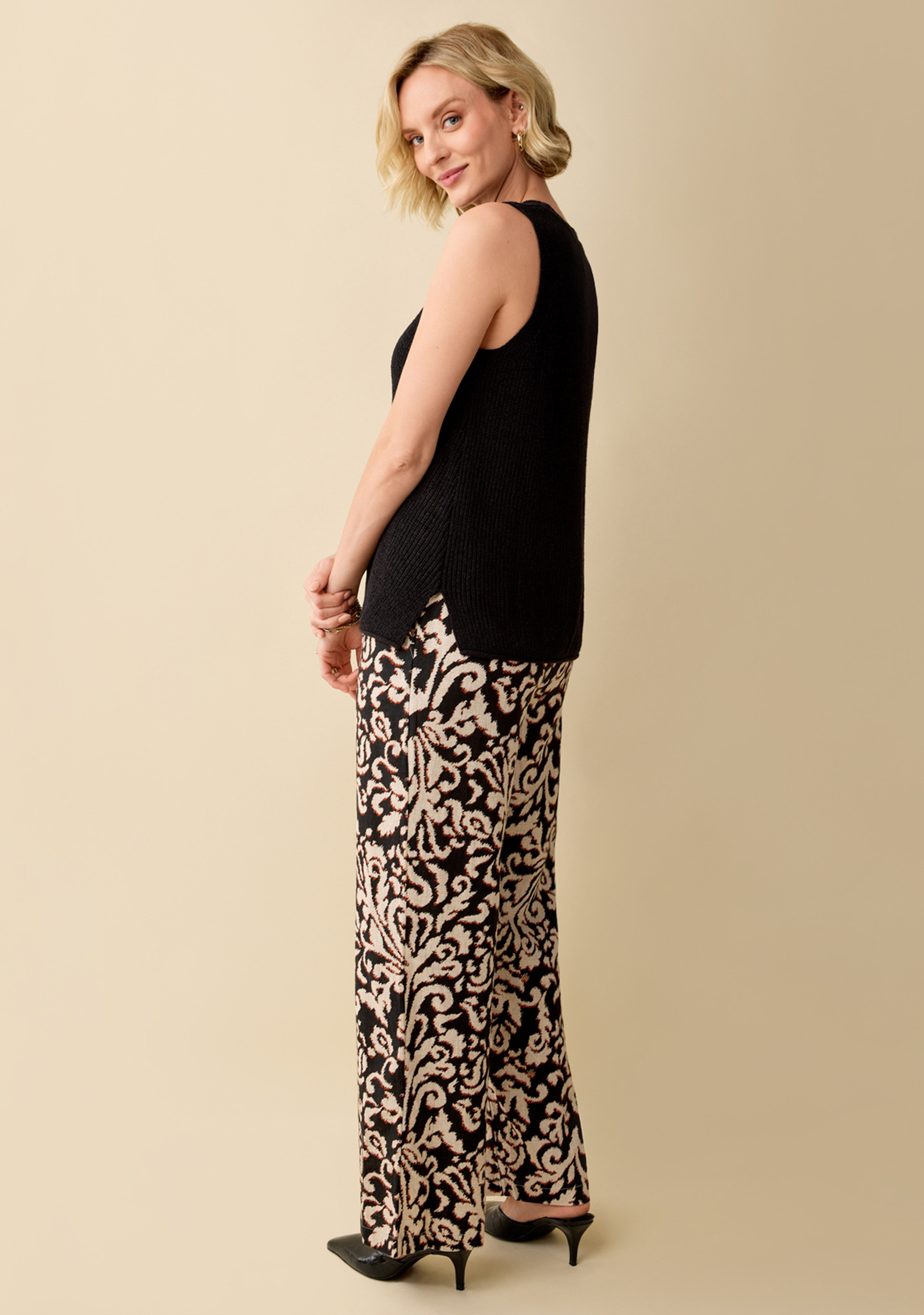 Sleeveless Knit Top Back View - Black