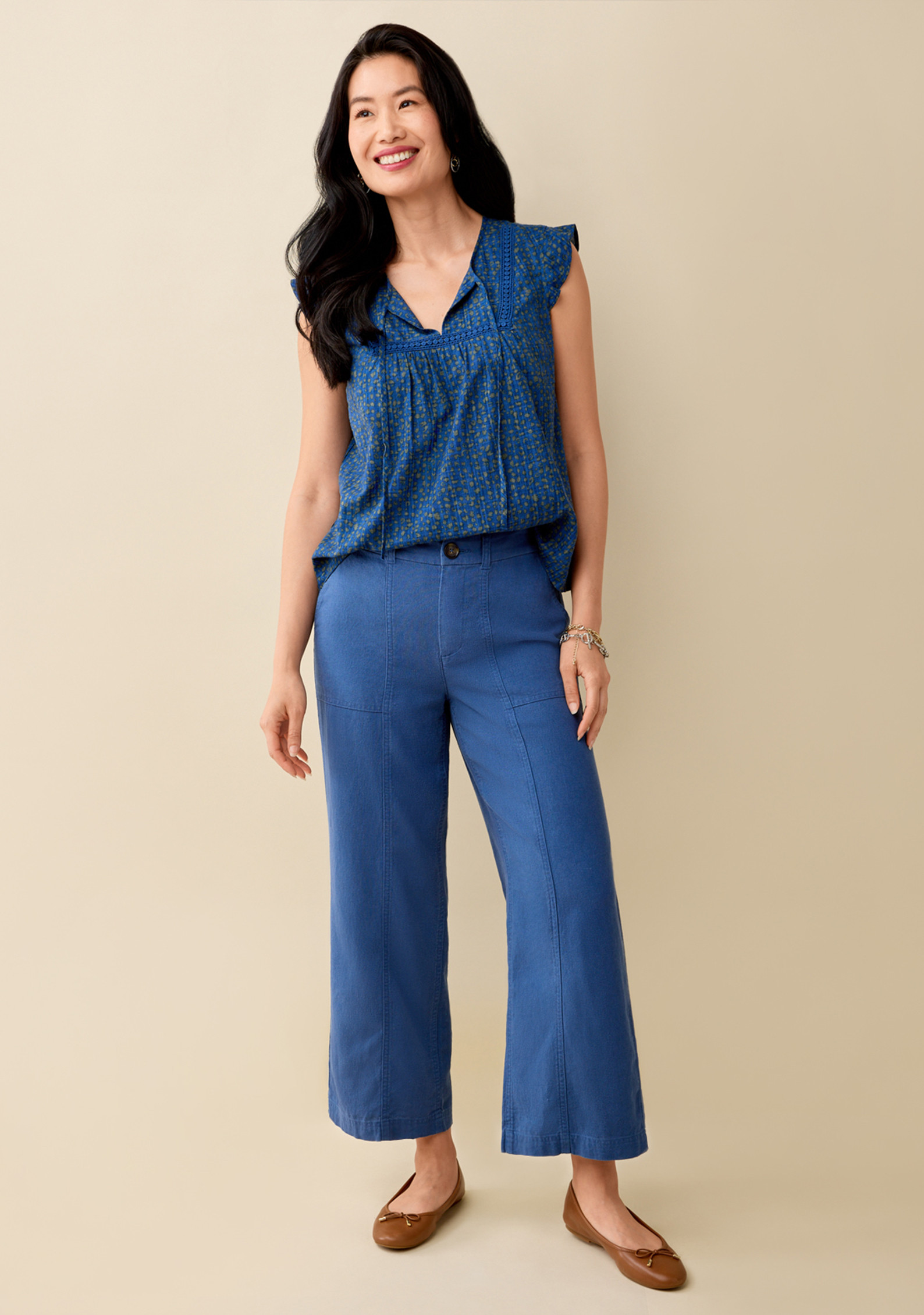 Wide Leg Linen-Blend Crop Pant Full Body