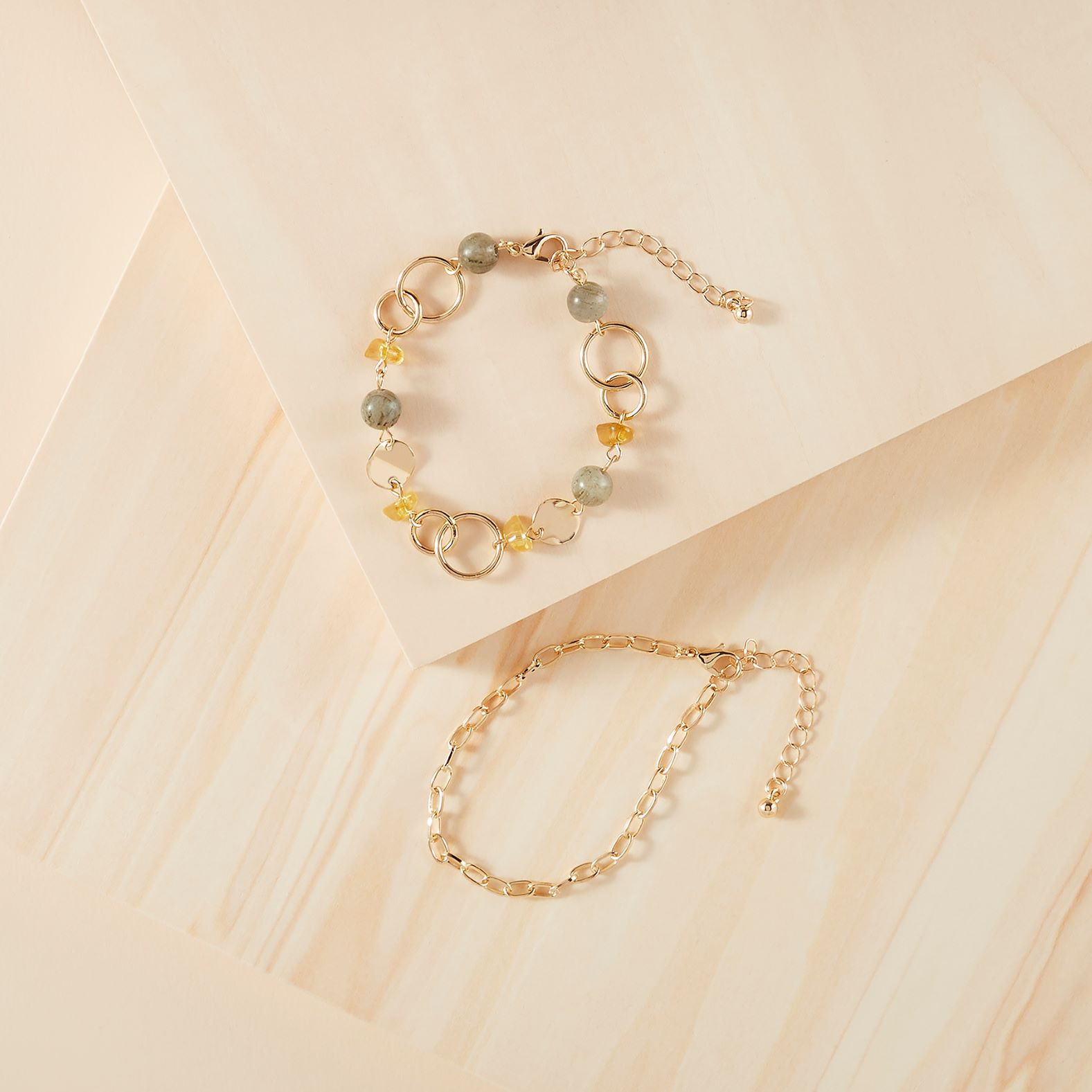 Green Beaded Bracelet-2 piece Set