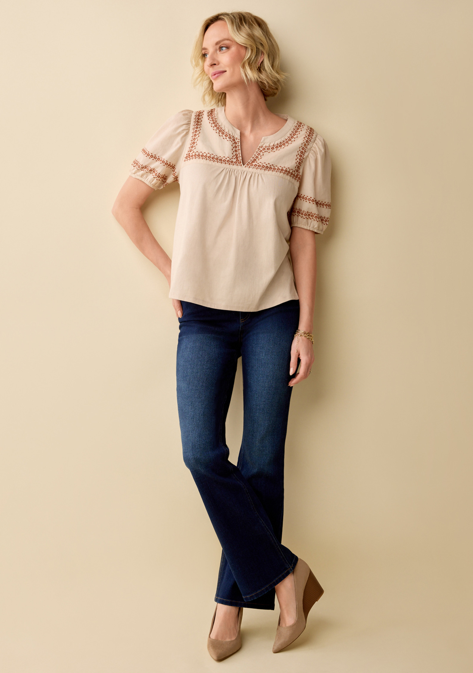 Cotton Knit Embroidered Blouse Full Body