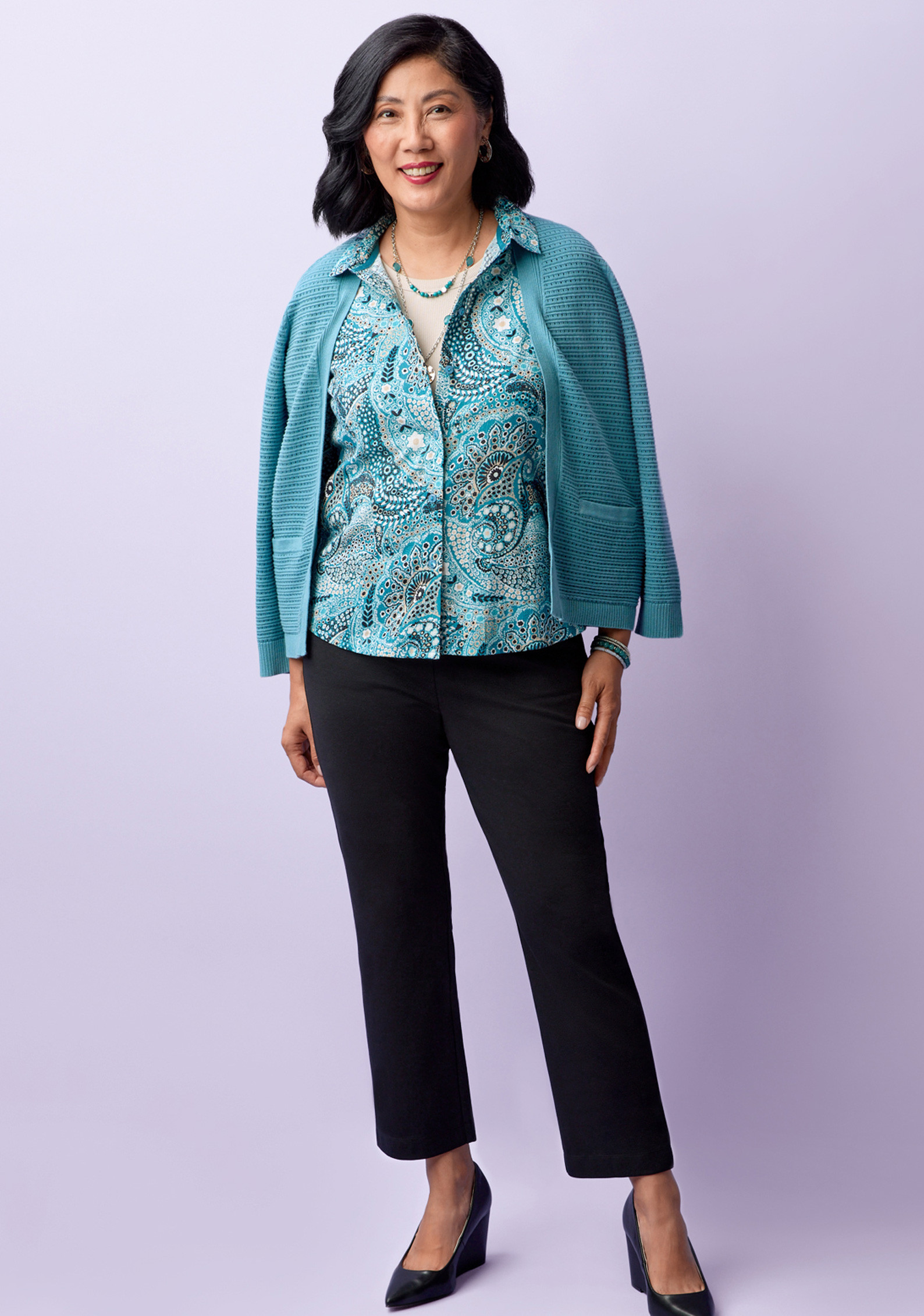 Petite - Printed Cotton Shirt Full Body Buttoned