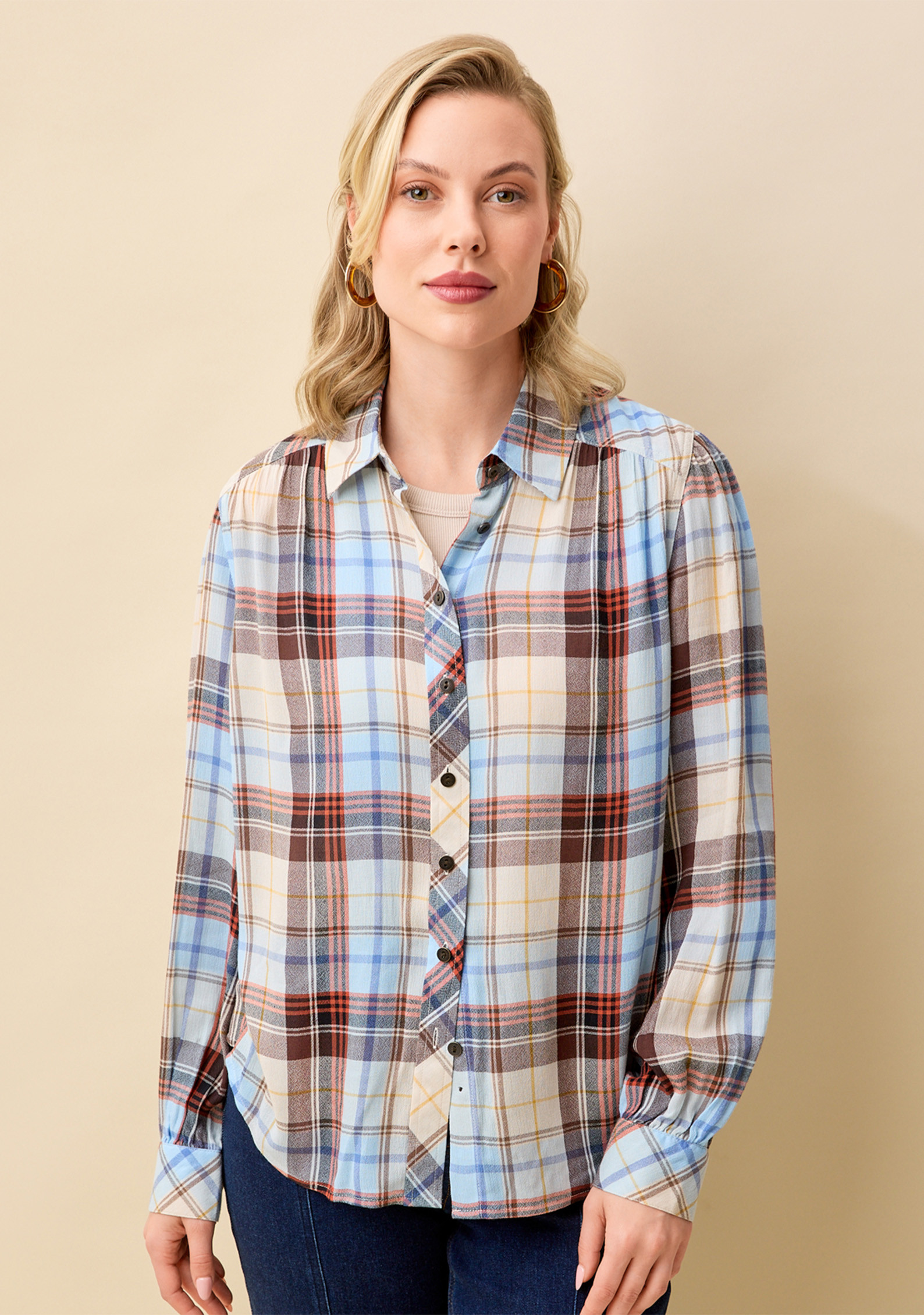 Puff Sleeve Plaid Shirt
