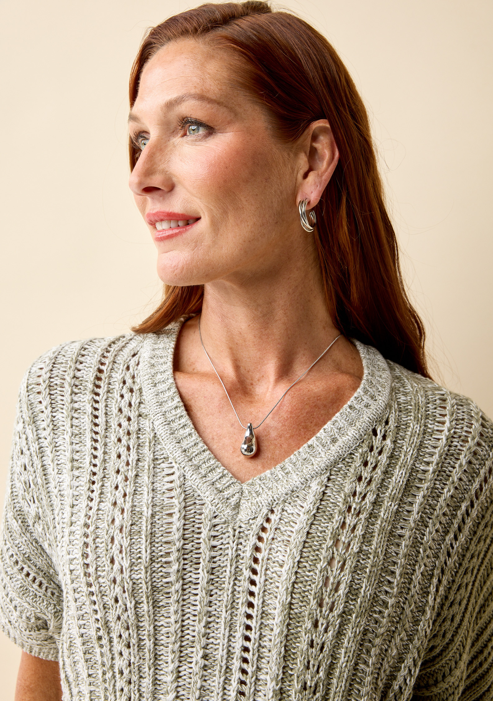 Textured Knit V-Neck Top Close Up
