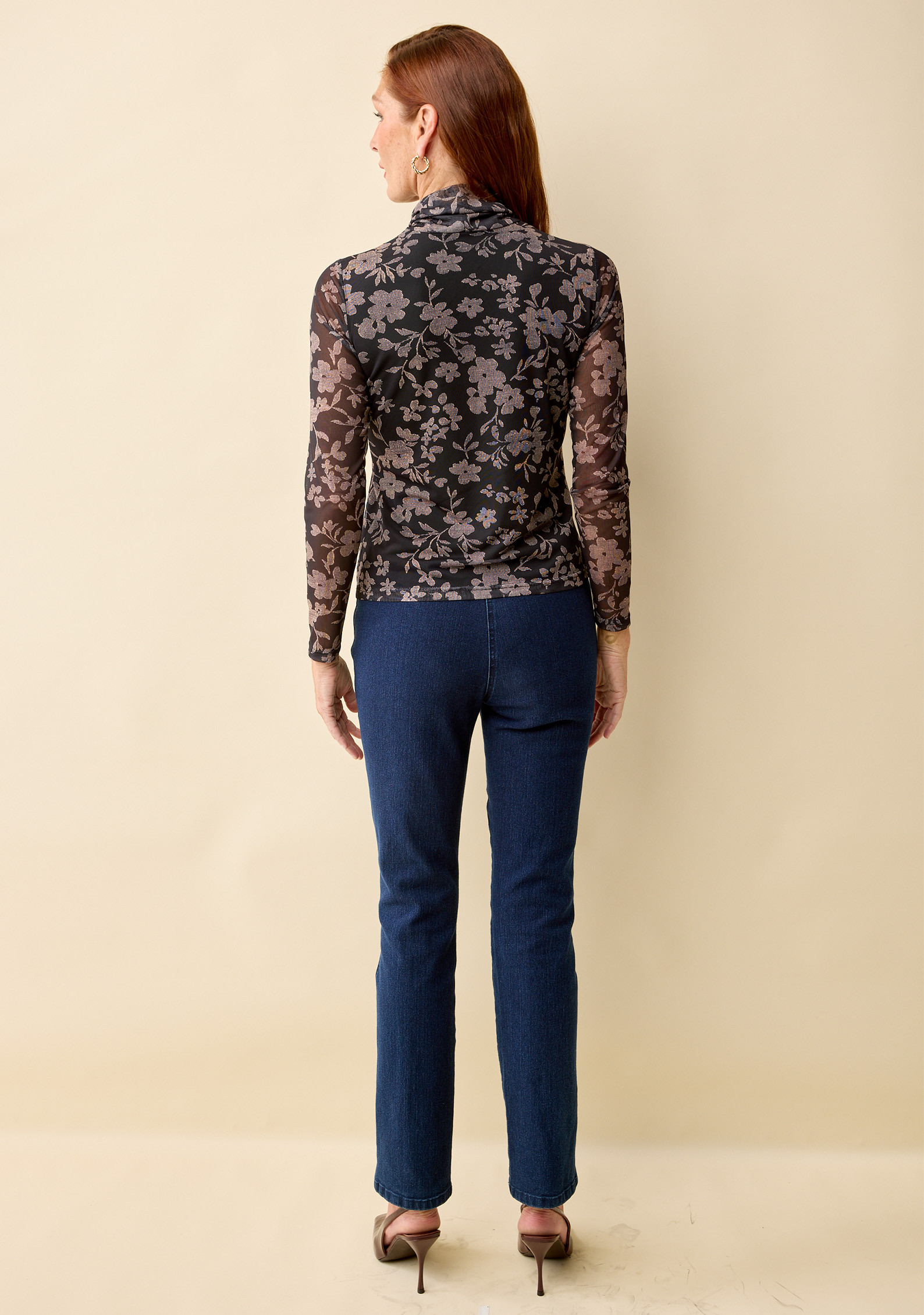 Lace Print Mockneck Top Back View