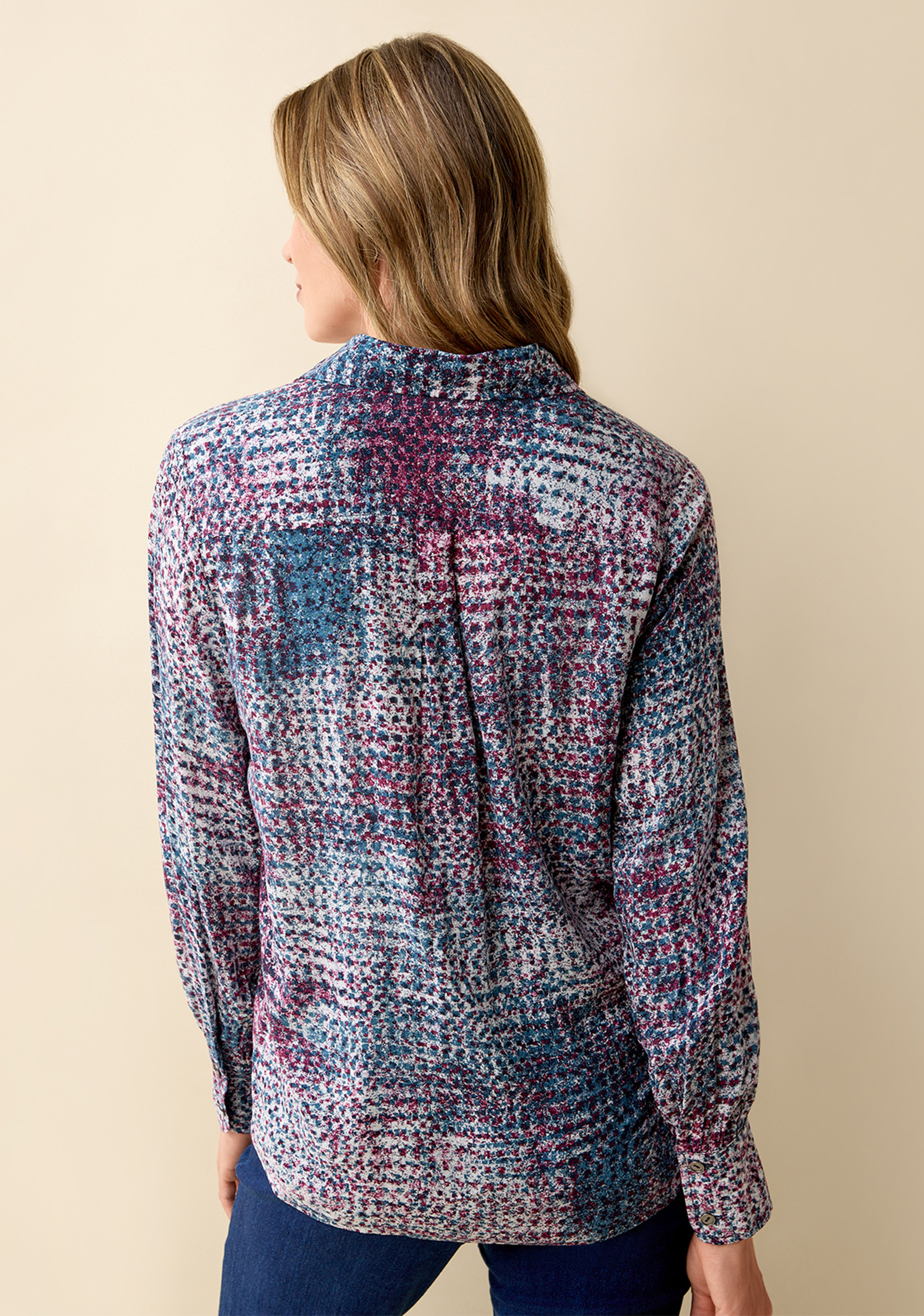 Abstract Print Button Down Blouse Back View