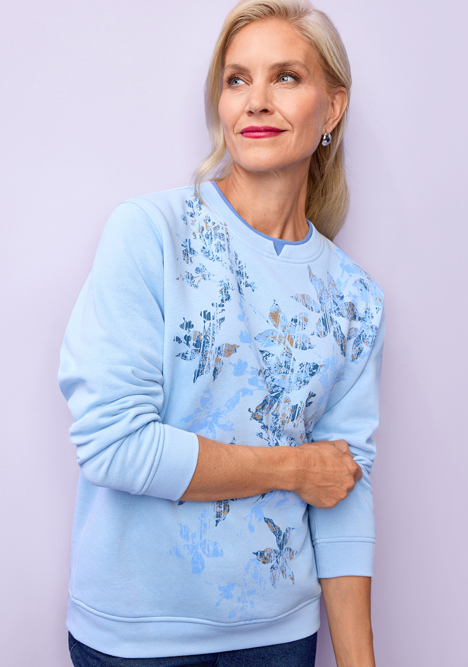 Blue Floral Fleece Sweatshirt