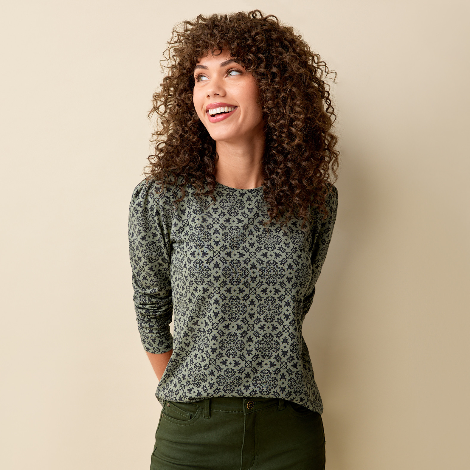 Comfort Fit Printed Tee - Olive