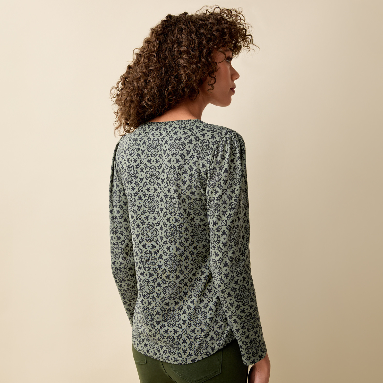 Comfort Fit Printed Tee Back View - Olive