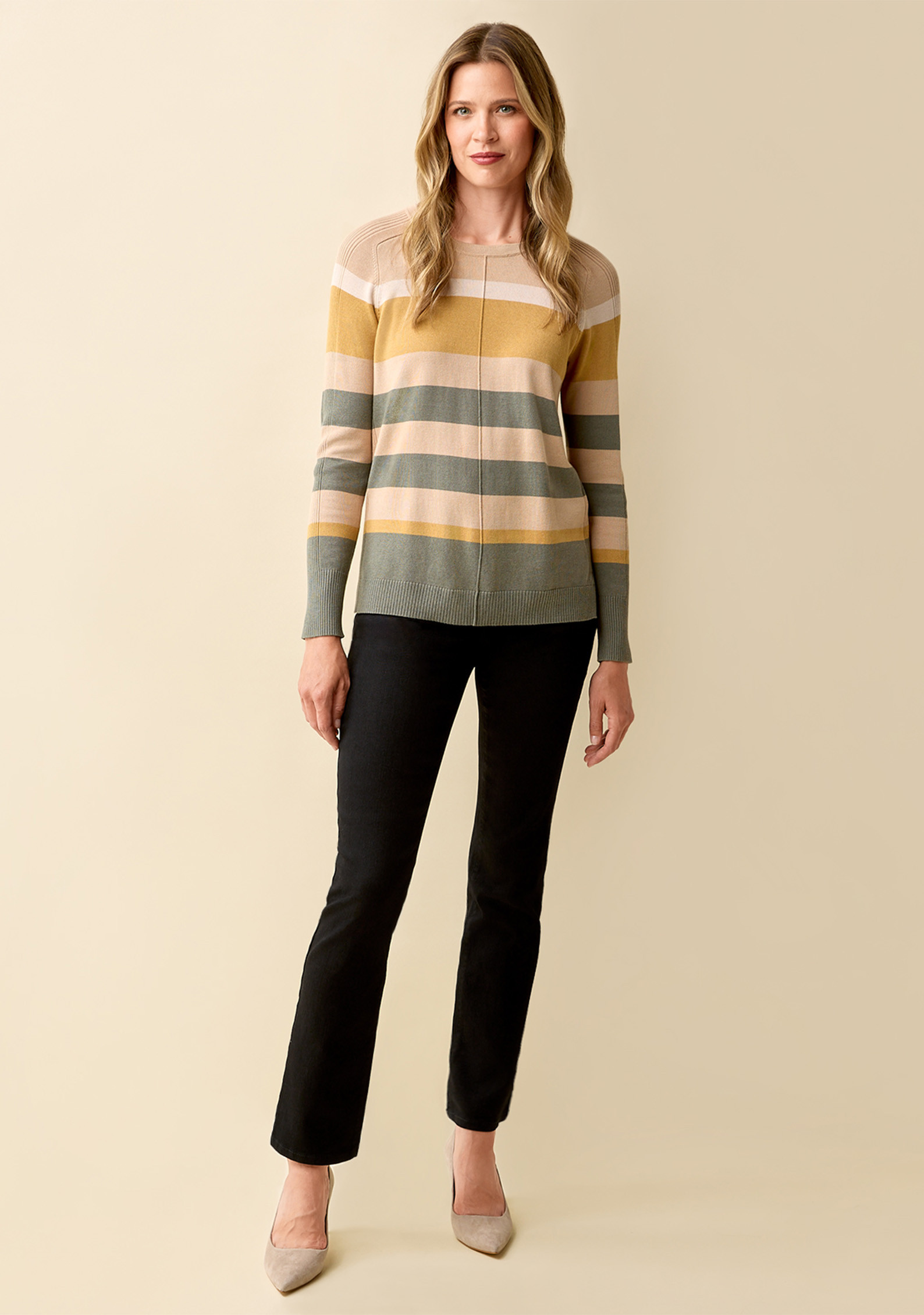 Earthy Tones Striped Sweater Full Body