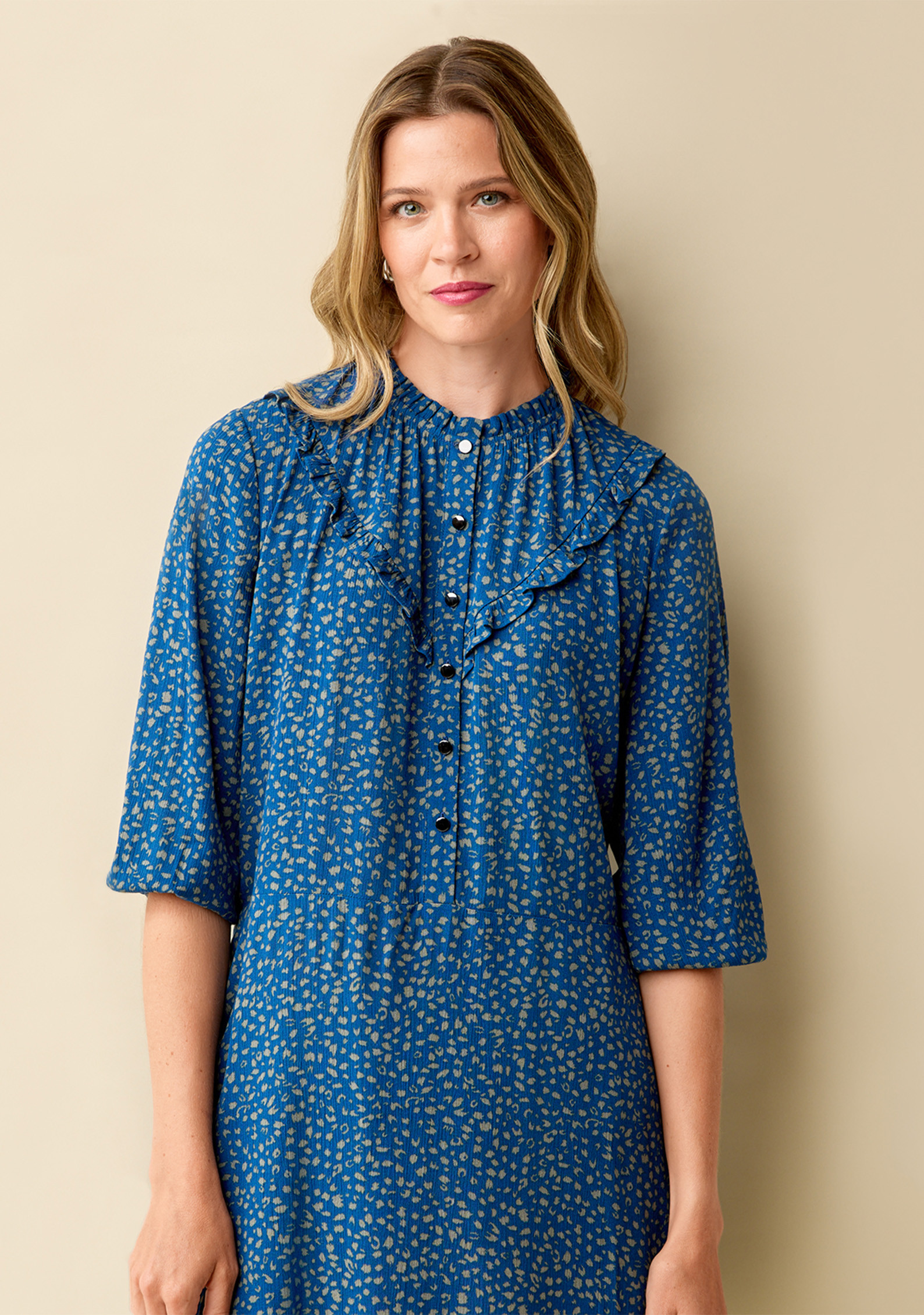 High Neck Ruffle Dress  Half Body