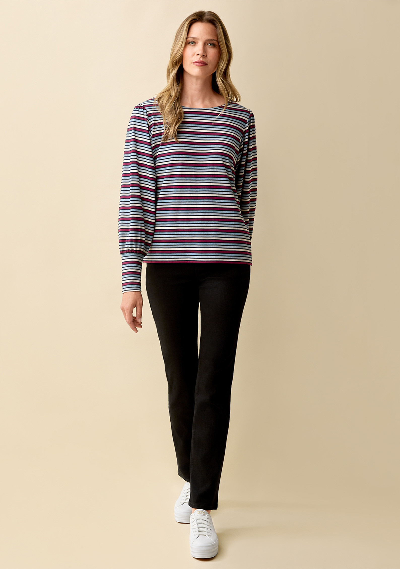Metallic Stripe Crewneck Tee Full Body
