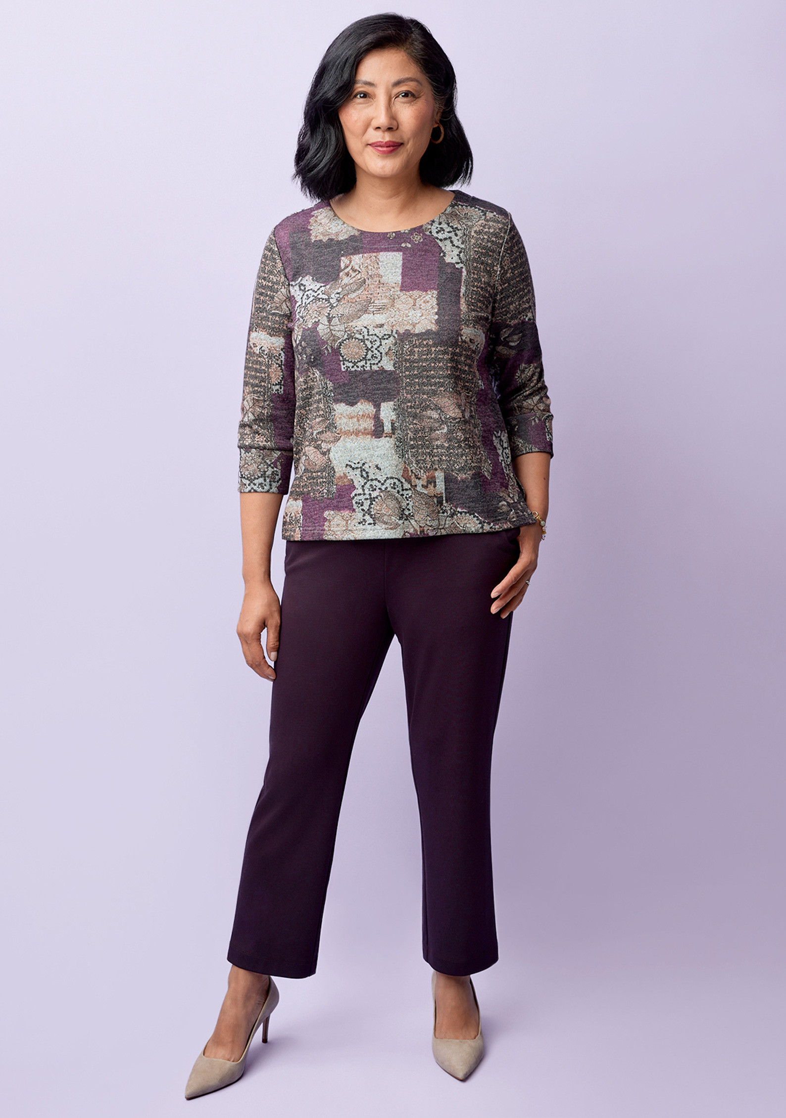 Petite - 3/4 Sleeve Printed Top  Full Body