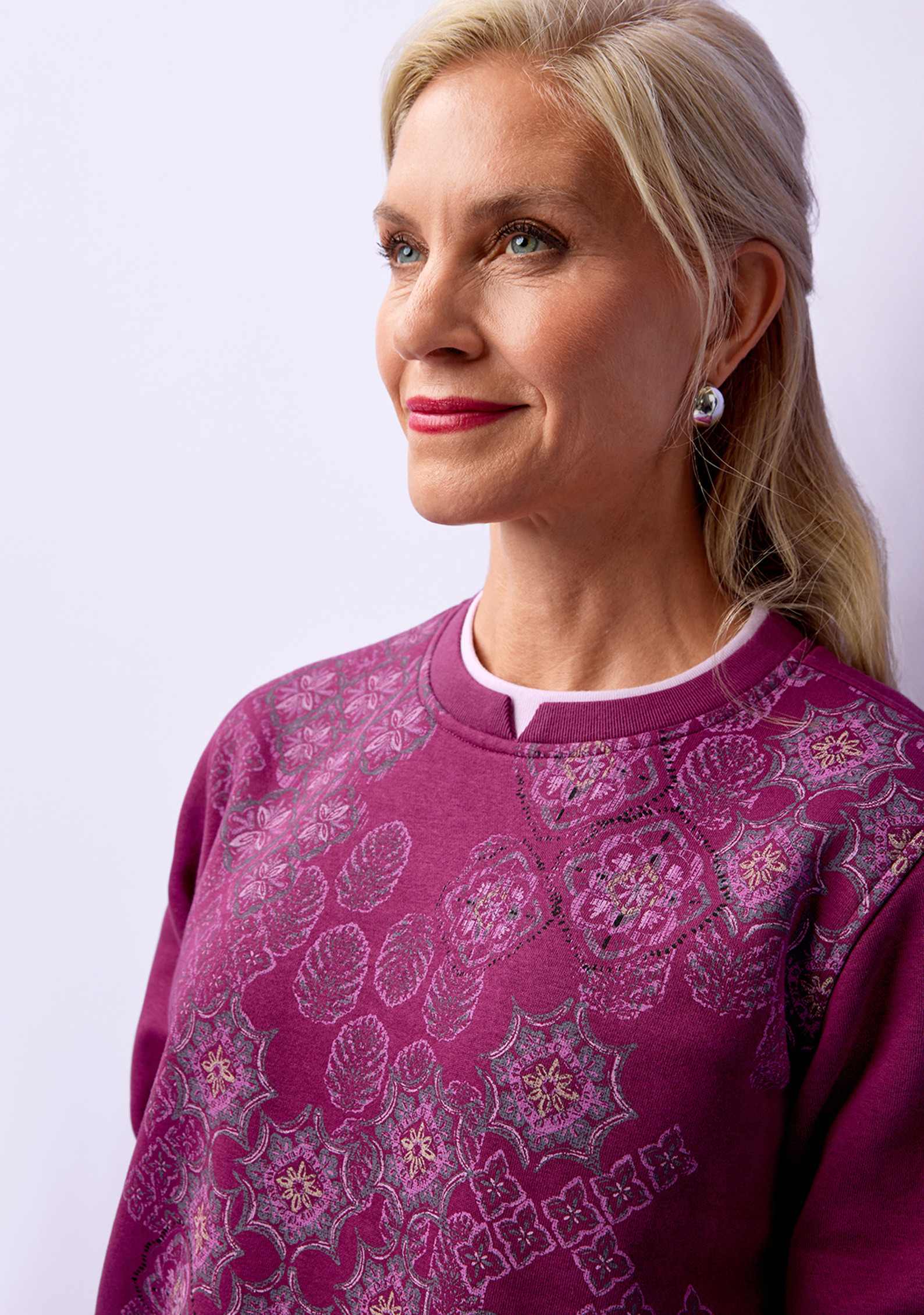 Petite - Geometric Florals Fleece Sweatshirt Close Up