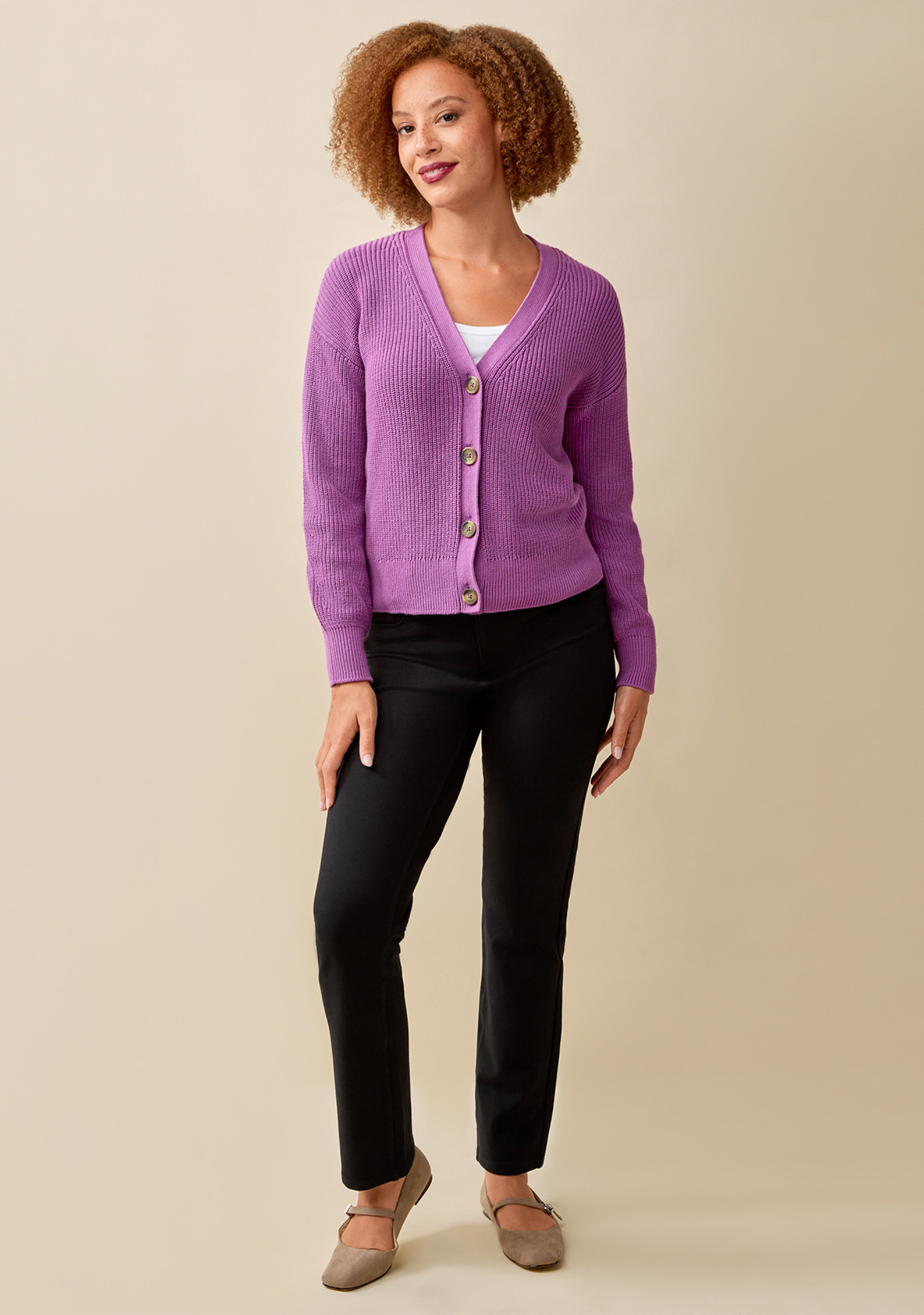 Shaker Stitch Cotton Cardigan Full Body