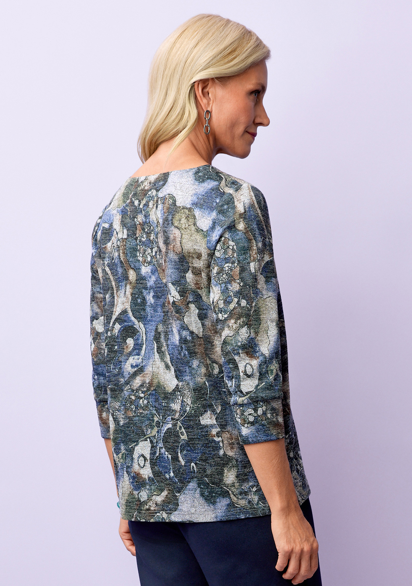 Shimmering Printed Top Back View