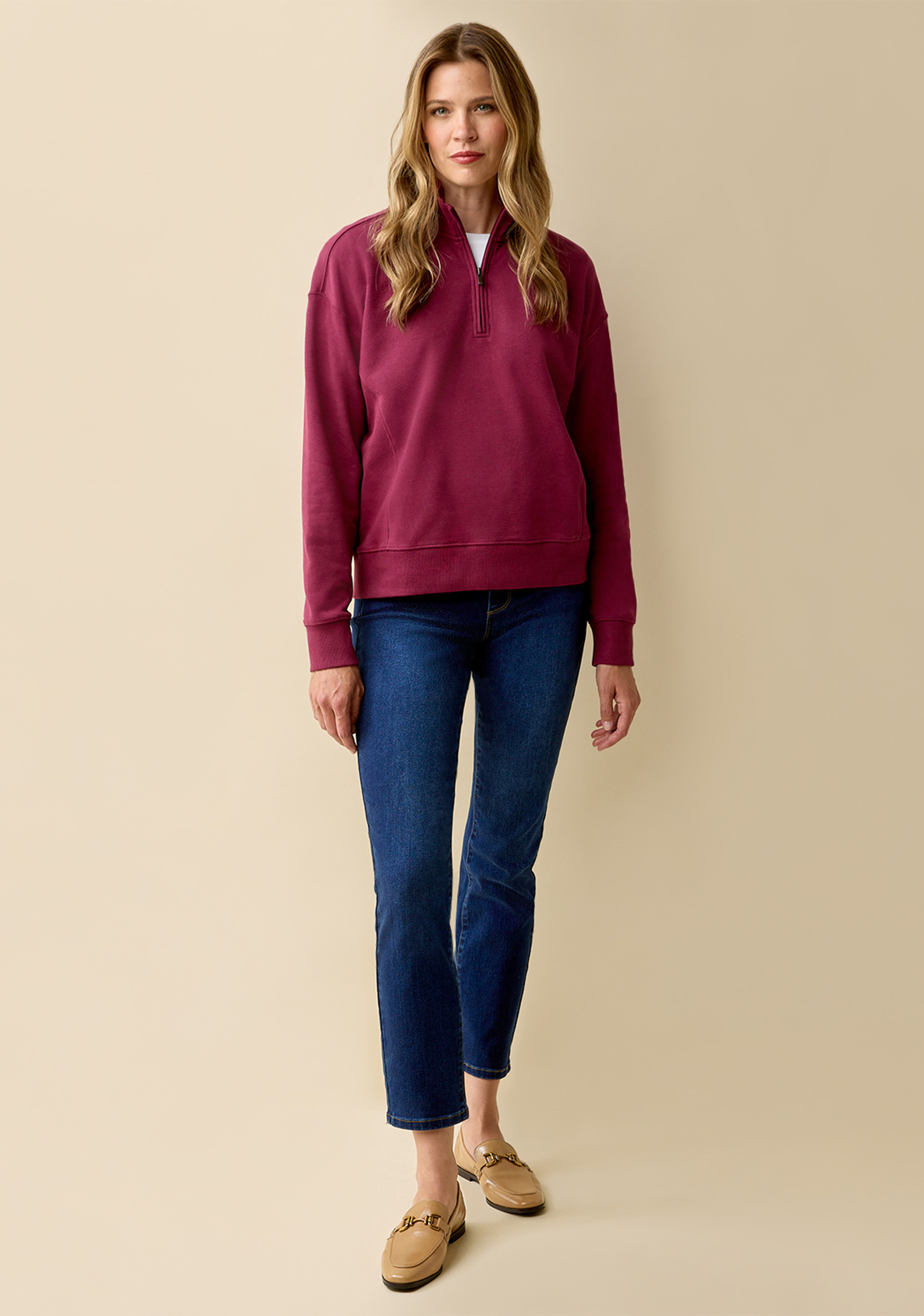 Solid Quarter Zip Sweatshirt Full Body
