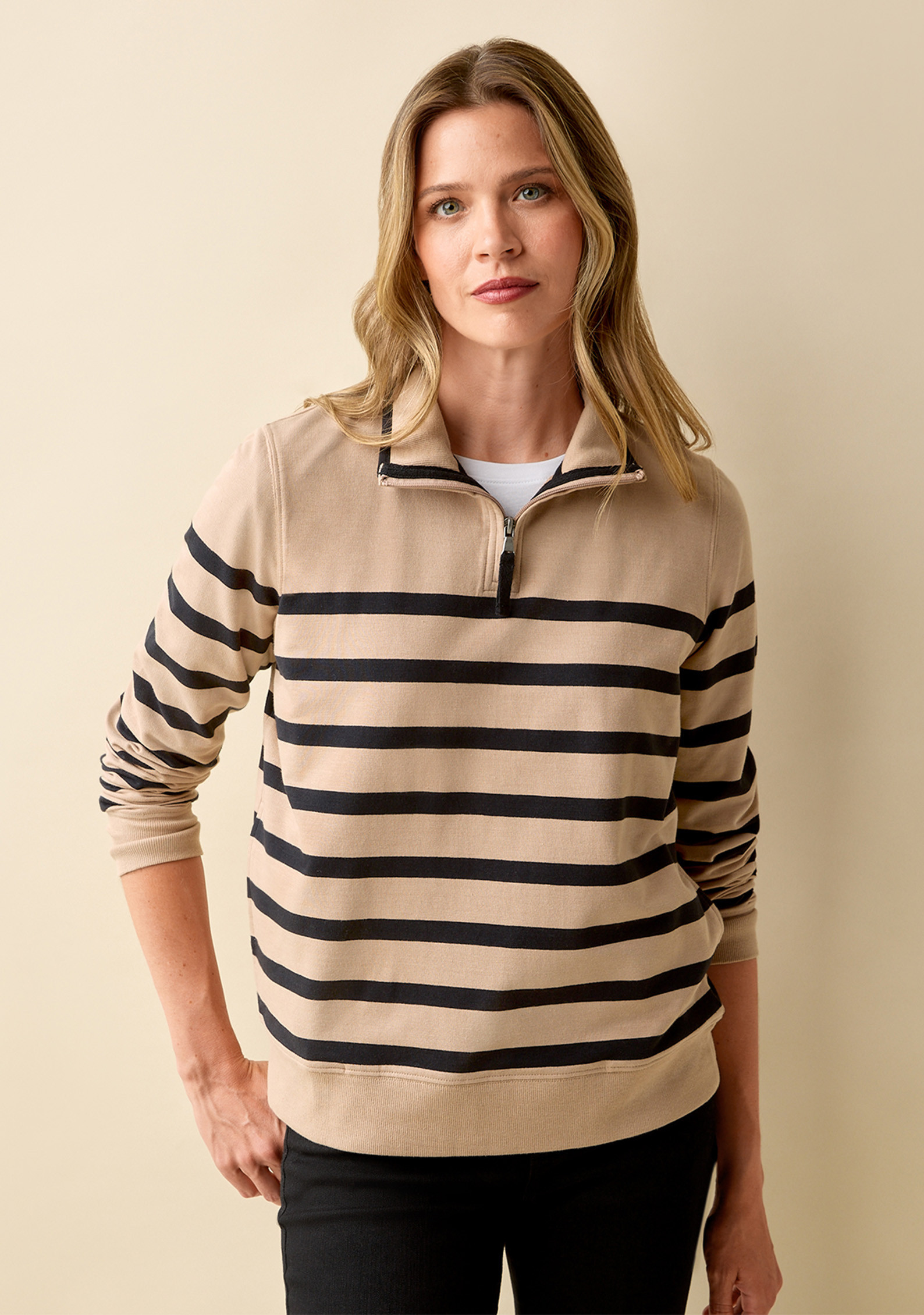 Striped Quarter Zip Sweatshirt Half Body